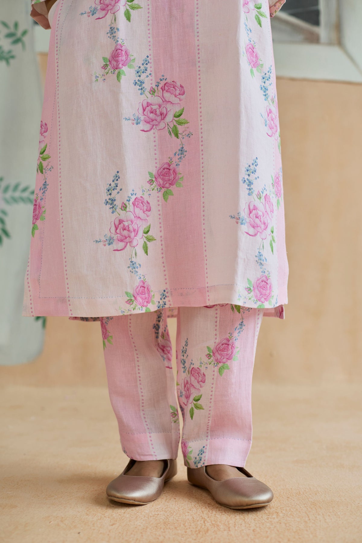 Rose Haze Long Kurta Set Linen