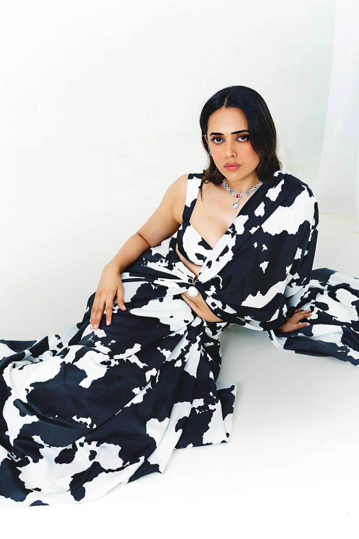 Black and White Cowhide Saree