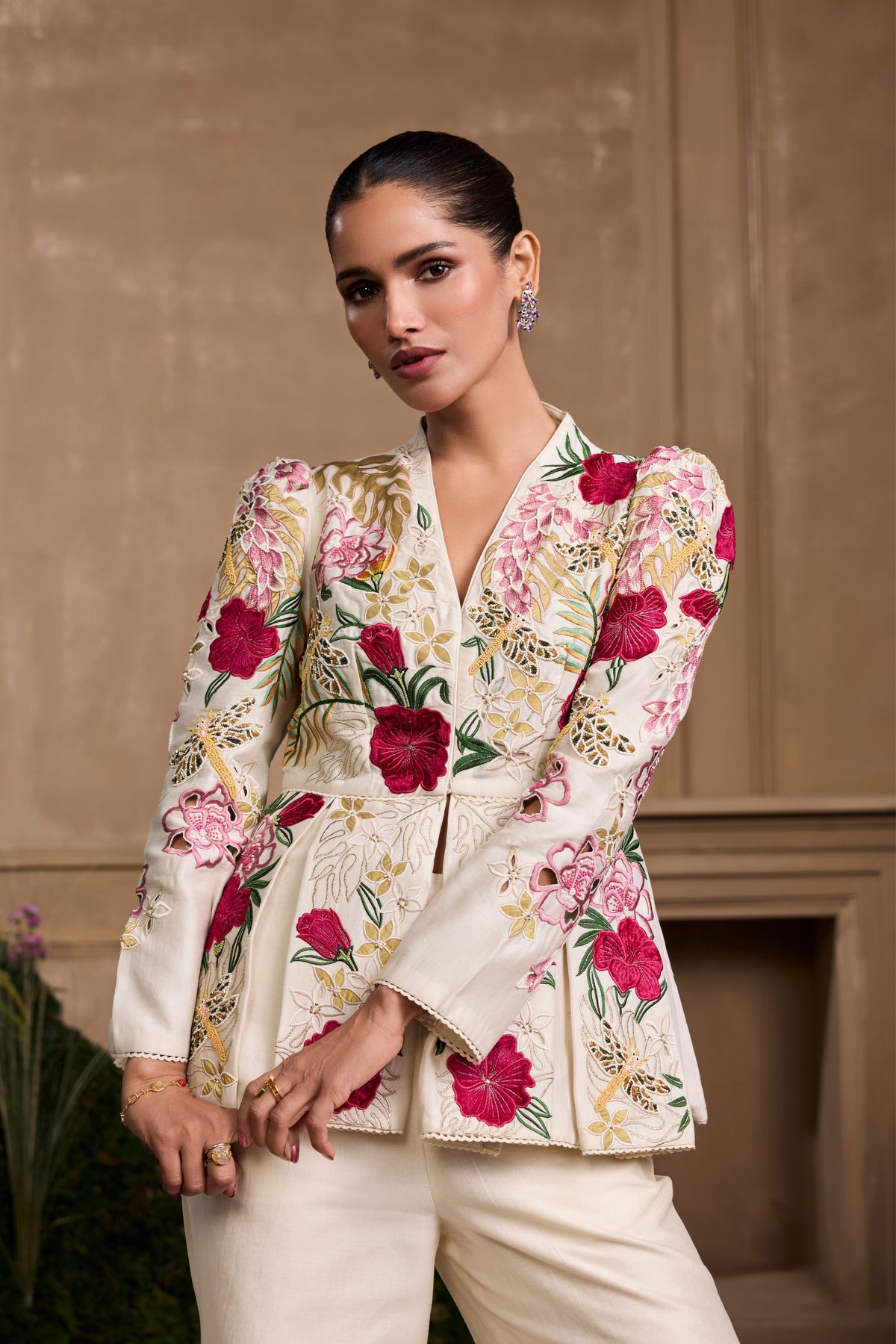 Ivory Floral Bell Bottom Pant