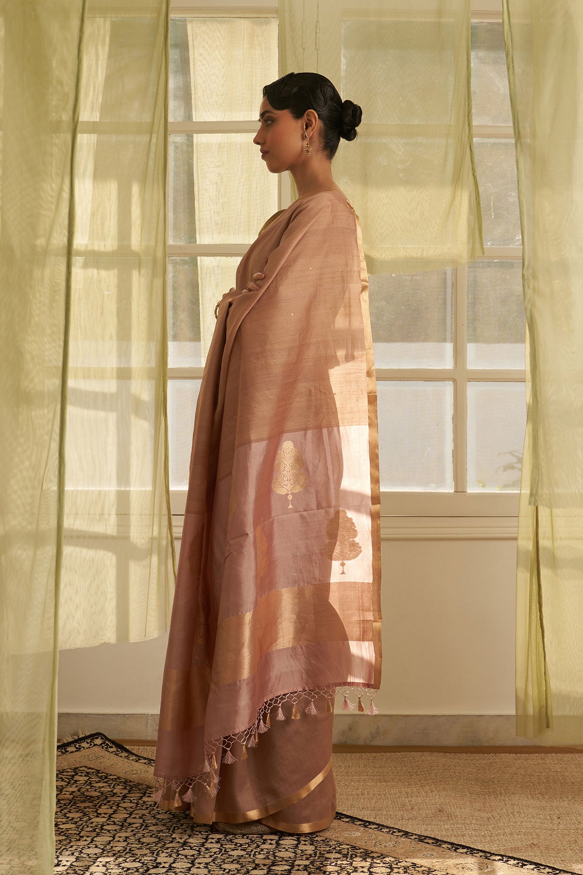 Dusty Pink Handloom Tussar Saree