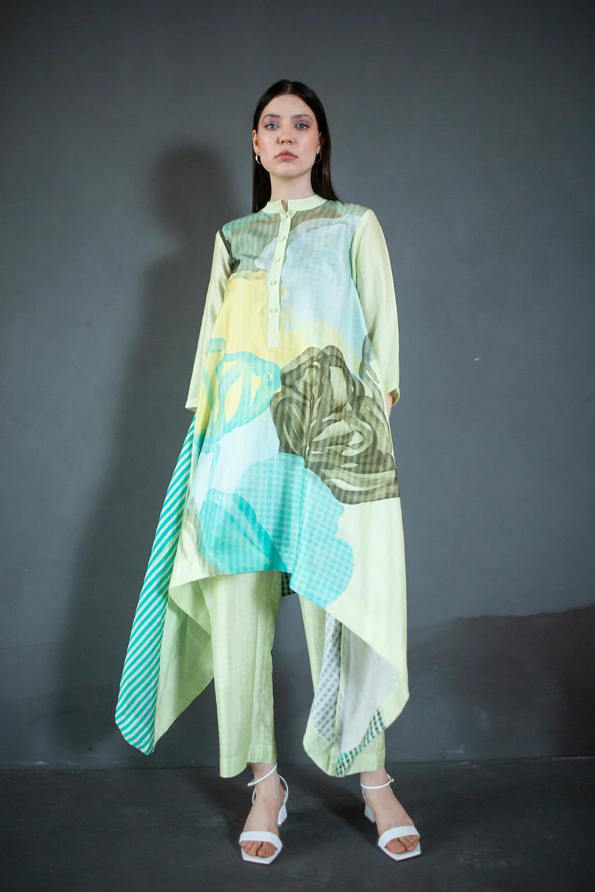 Abstract Geometric In Lime Yellow Tunics Set
