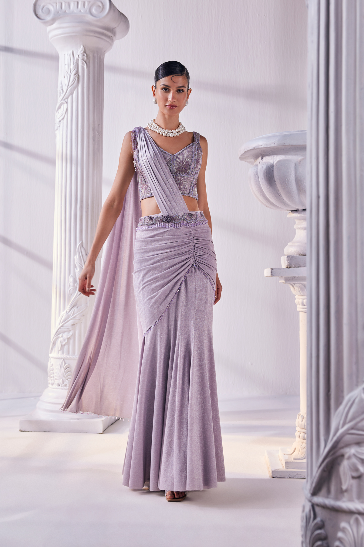 Lilac Draped Saree Set