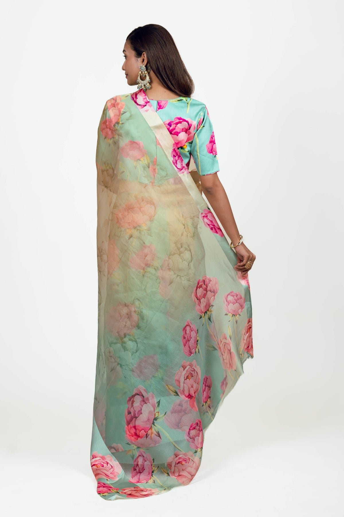 Monica Aqua Yellow Organza Saree