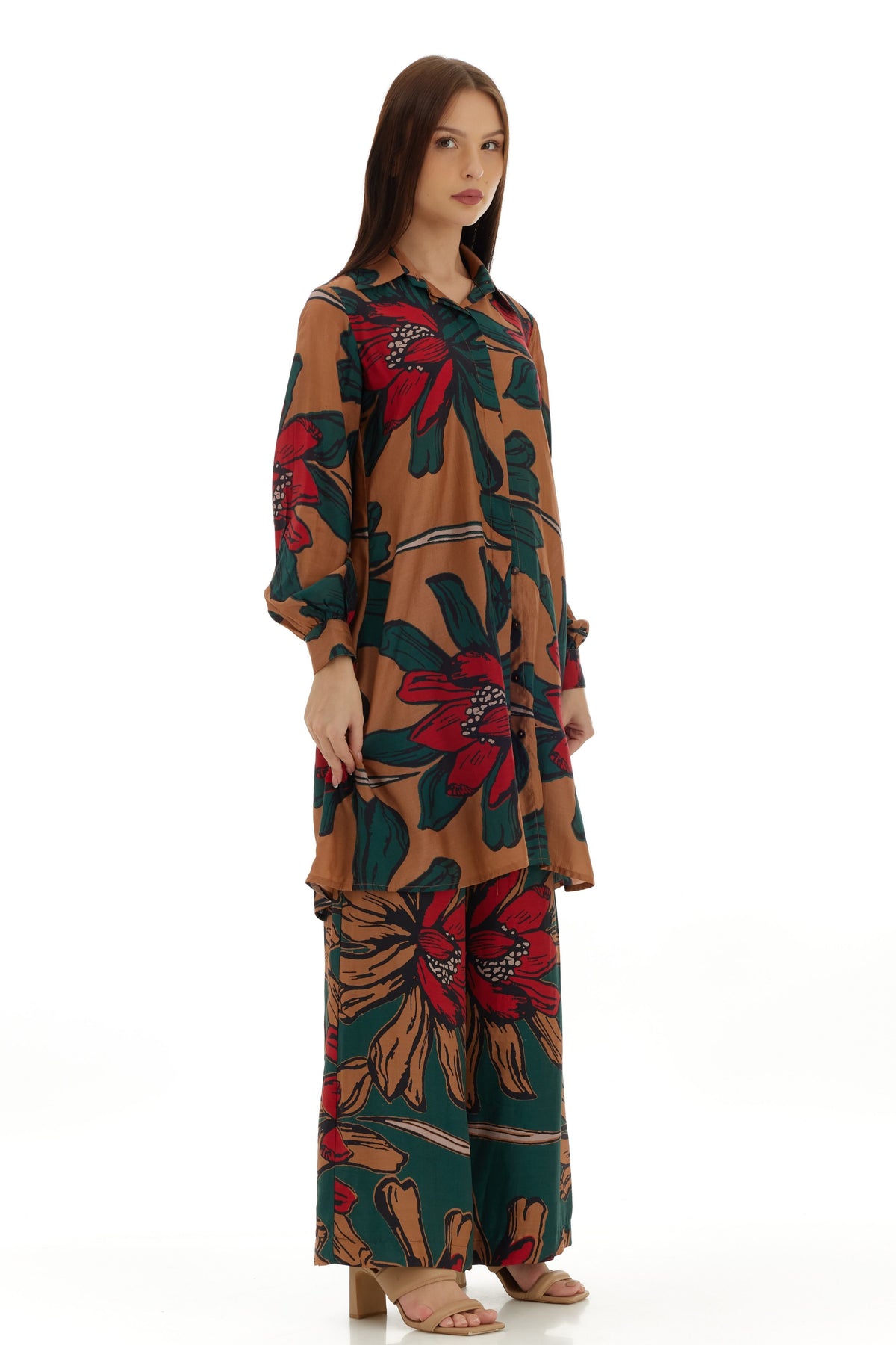 Green and Beige Floral Pants