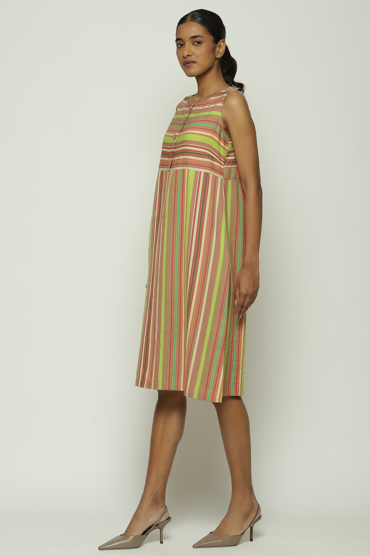 Green Multicolour Woven Stripes Dress