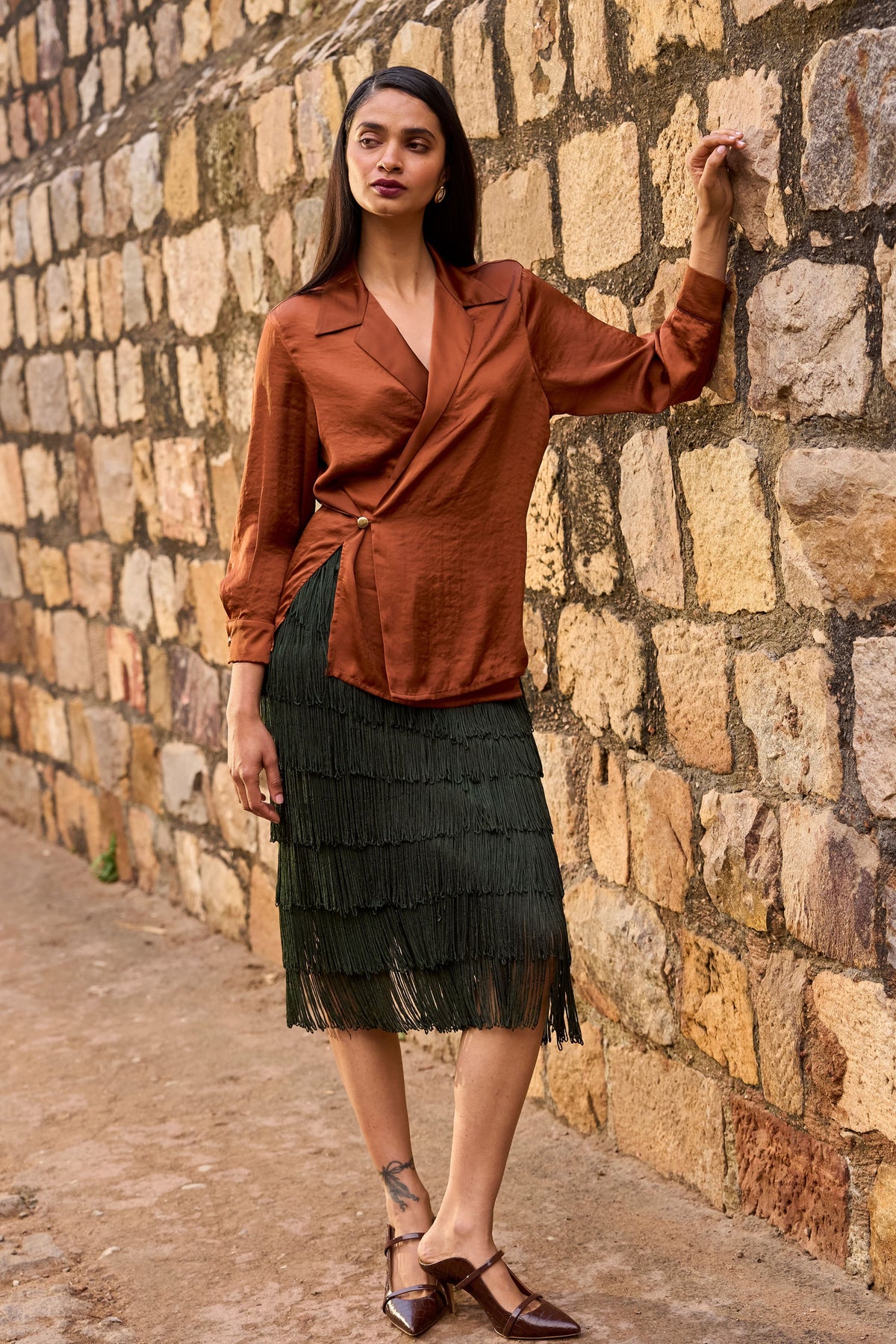 Umber Side Tie Blazer Shirt