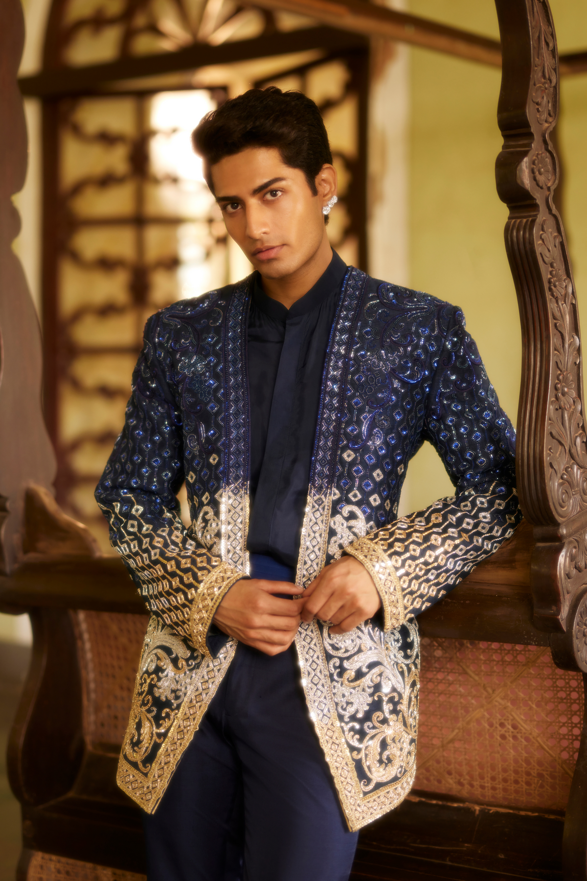 Blue Open Jacket Paired With Shirt Set