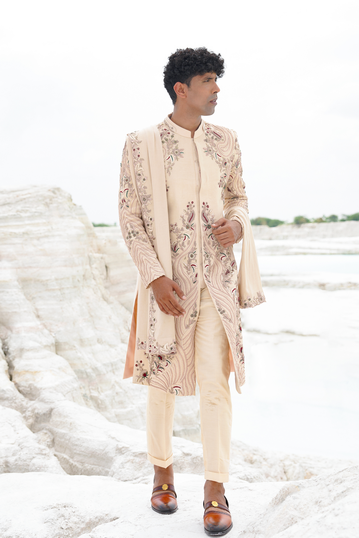 Cream Sherwani Set