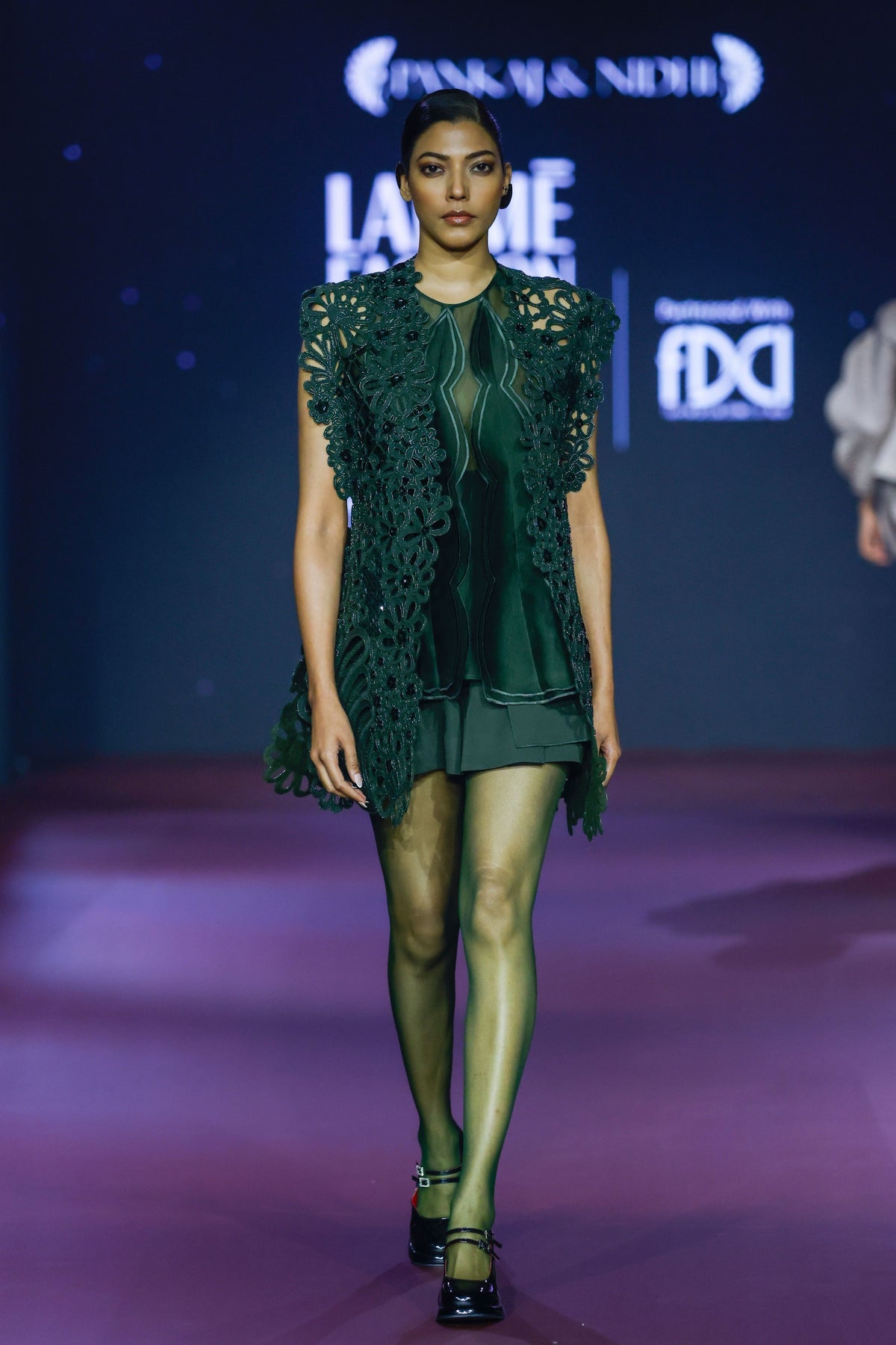 Green Cutwork Jacket Set