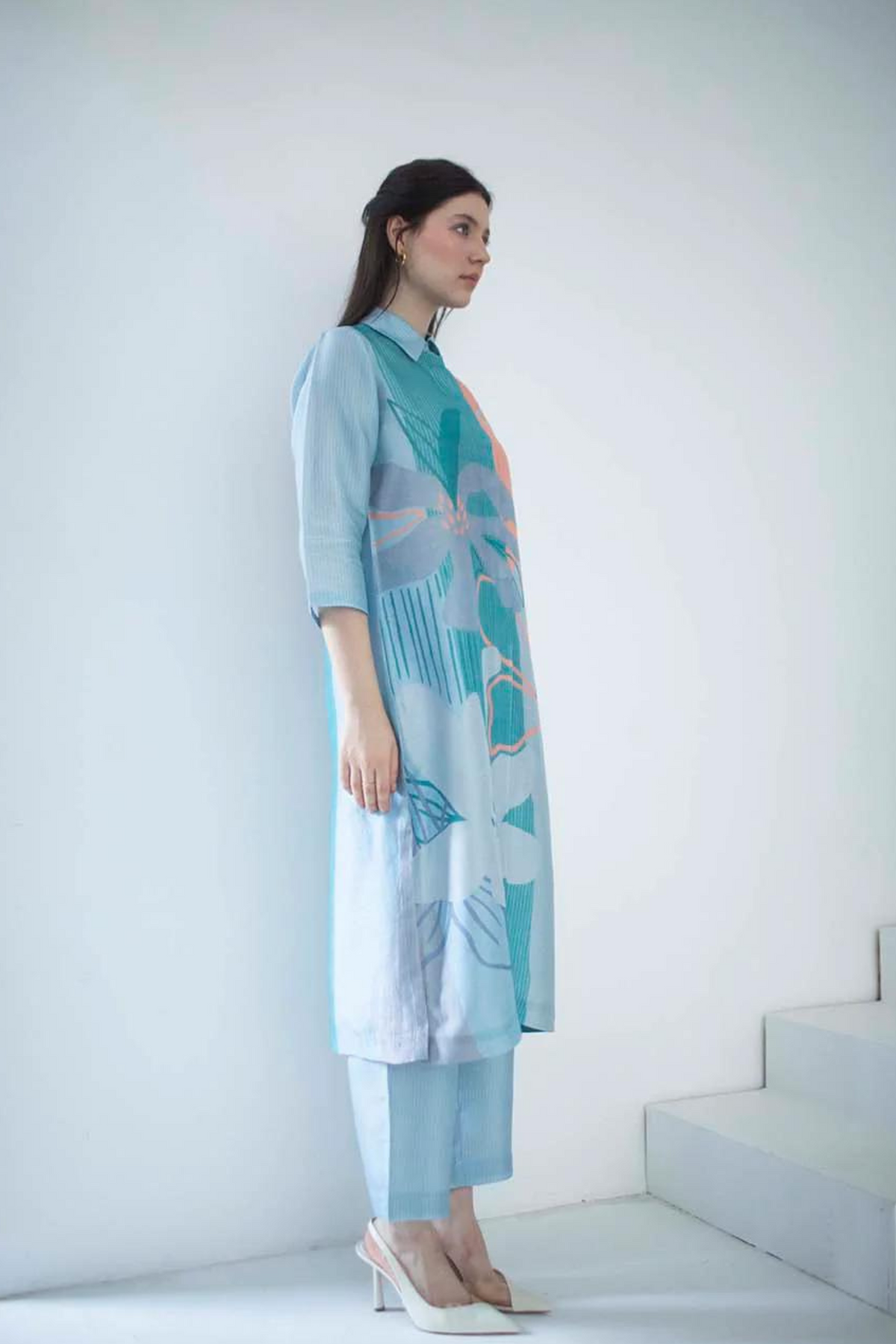 Blue Abstract Geometric  Tunics Set