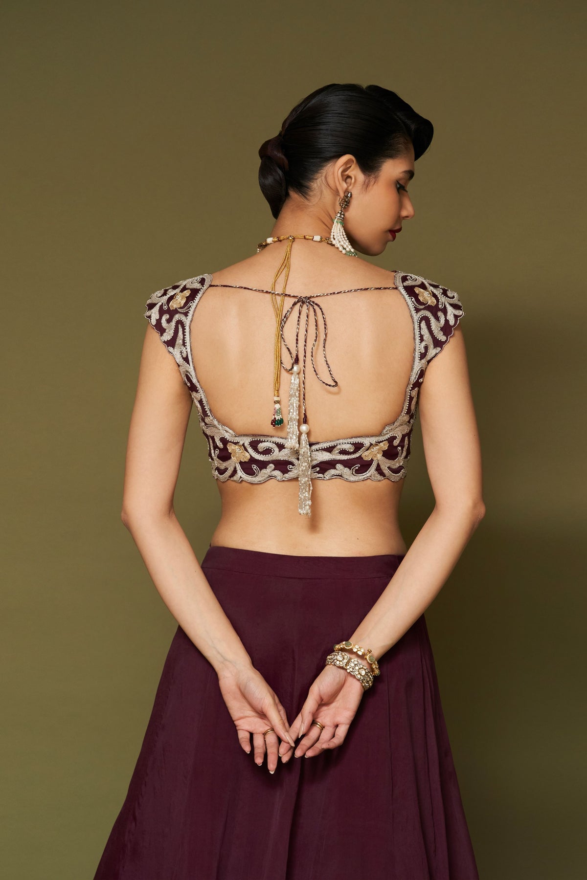 Wine Silk Organza Lehenga Set