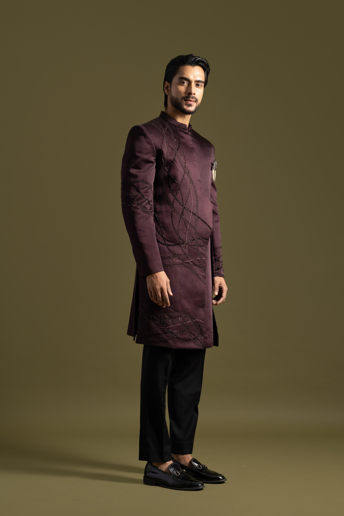 Wine Colour Achkan Set