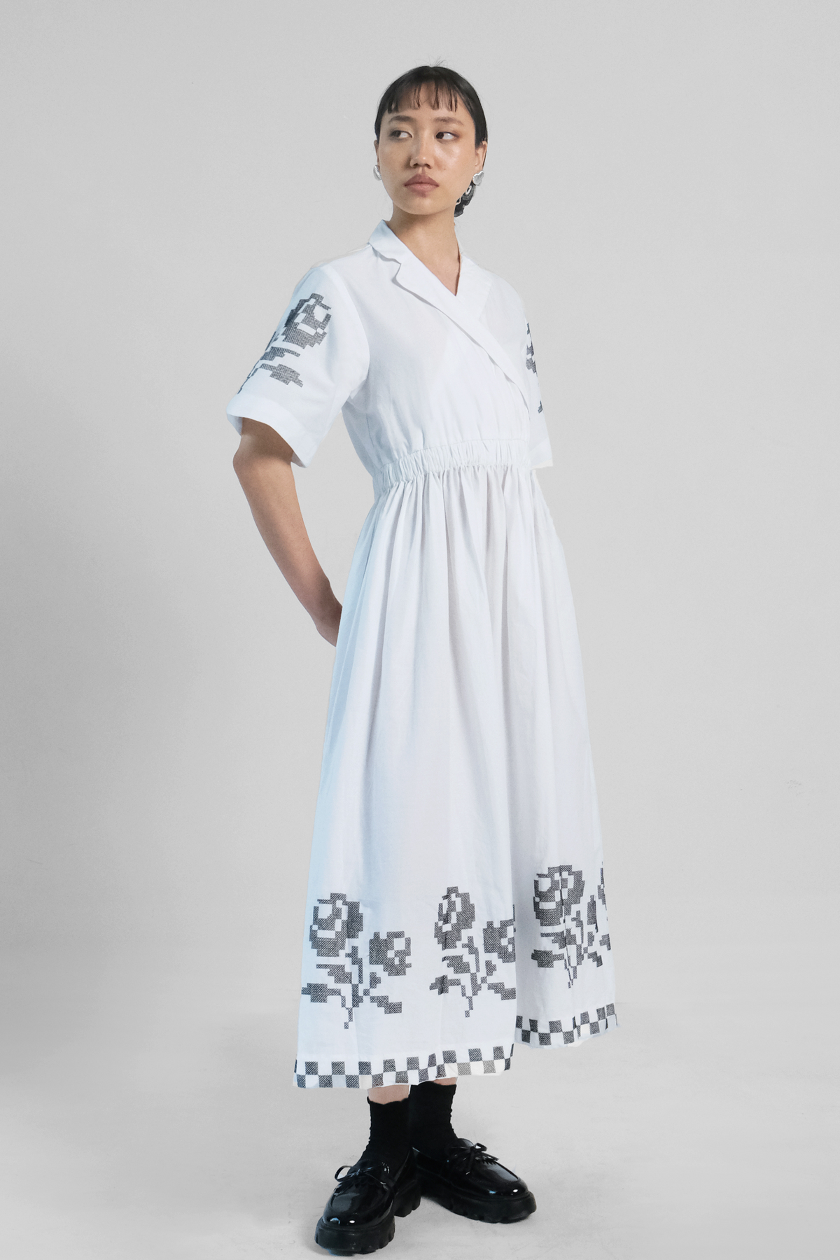 White Cross Stitch Embroidered Dress