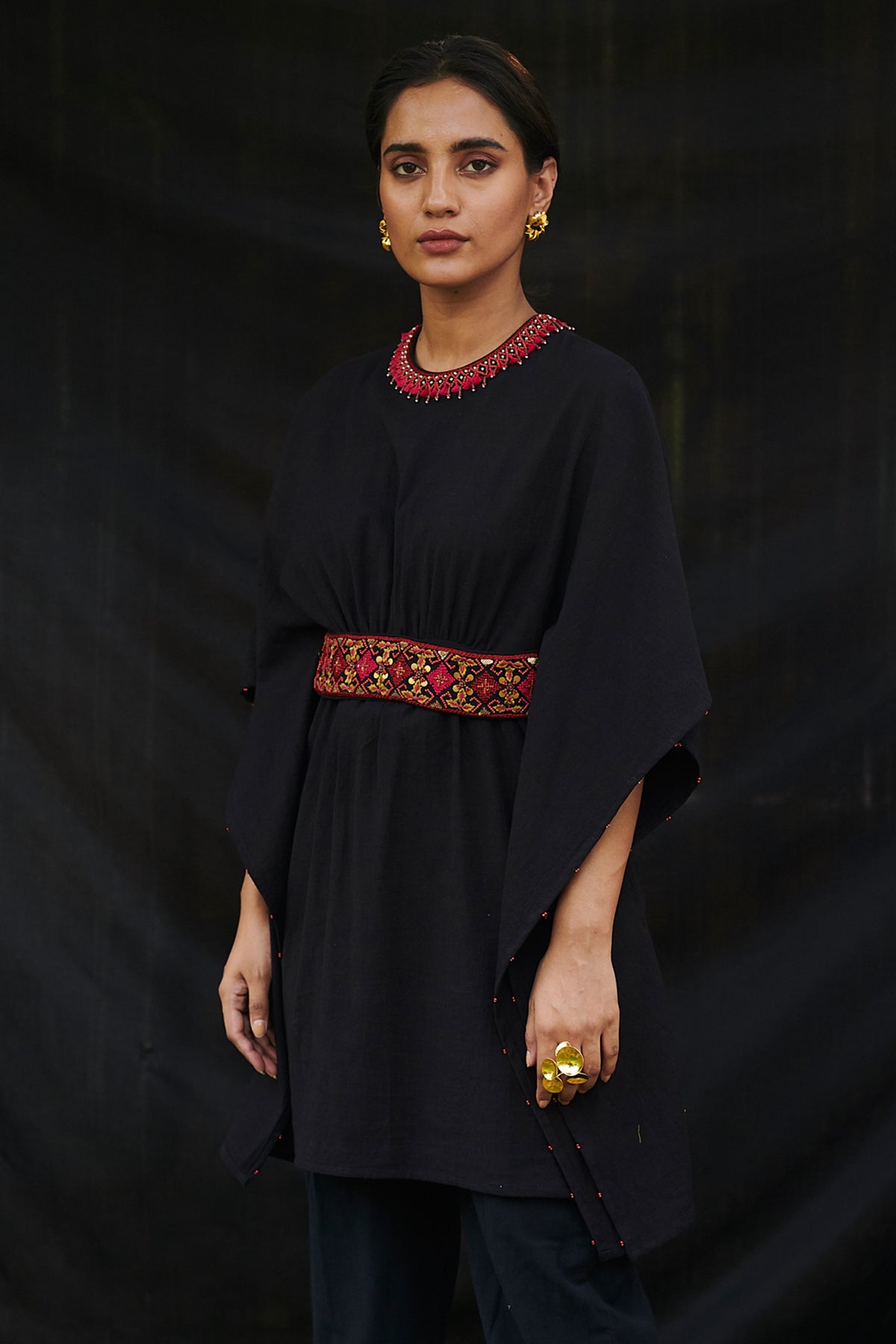 Black embroidered kaftan