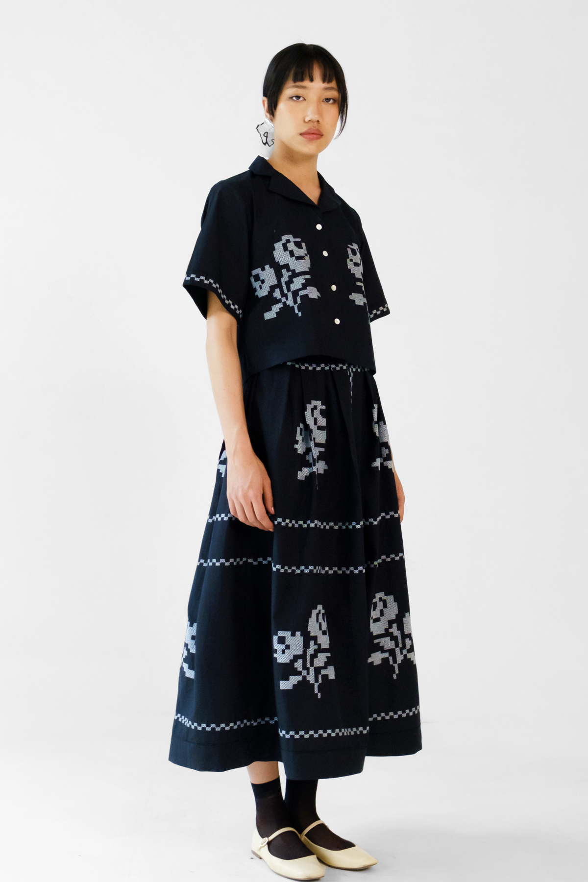 Black Embroidery Skirt Set