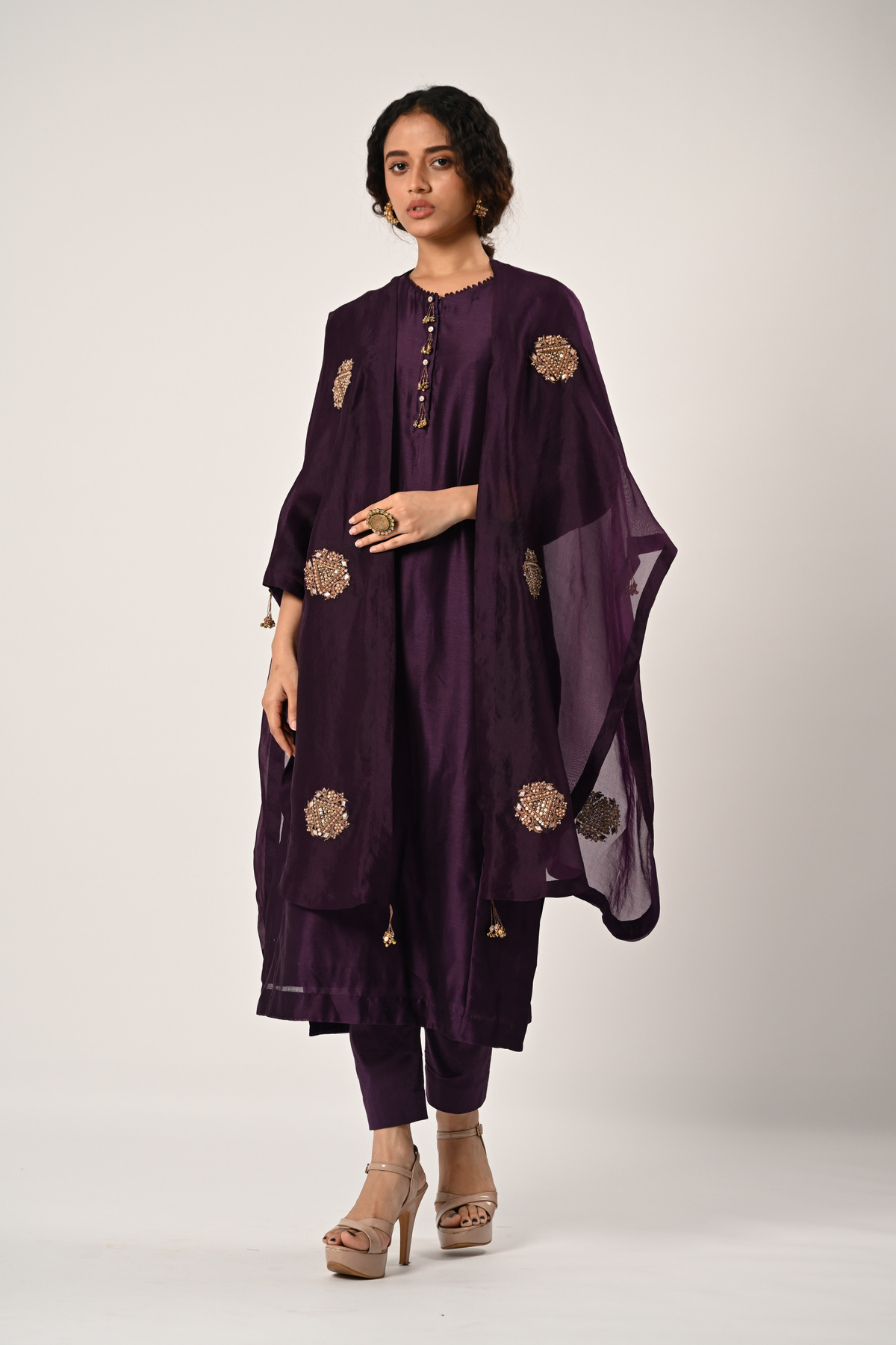 Dark Purple Kurta With Cape