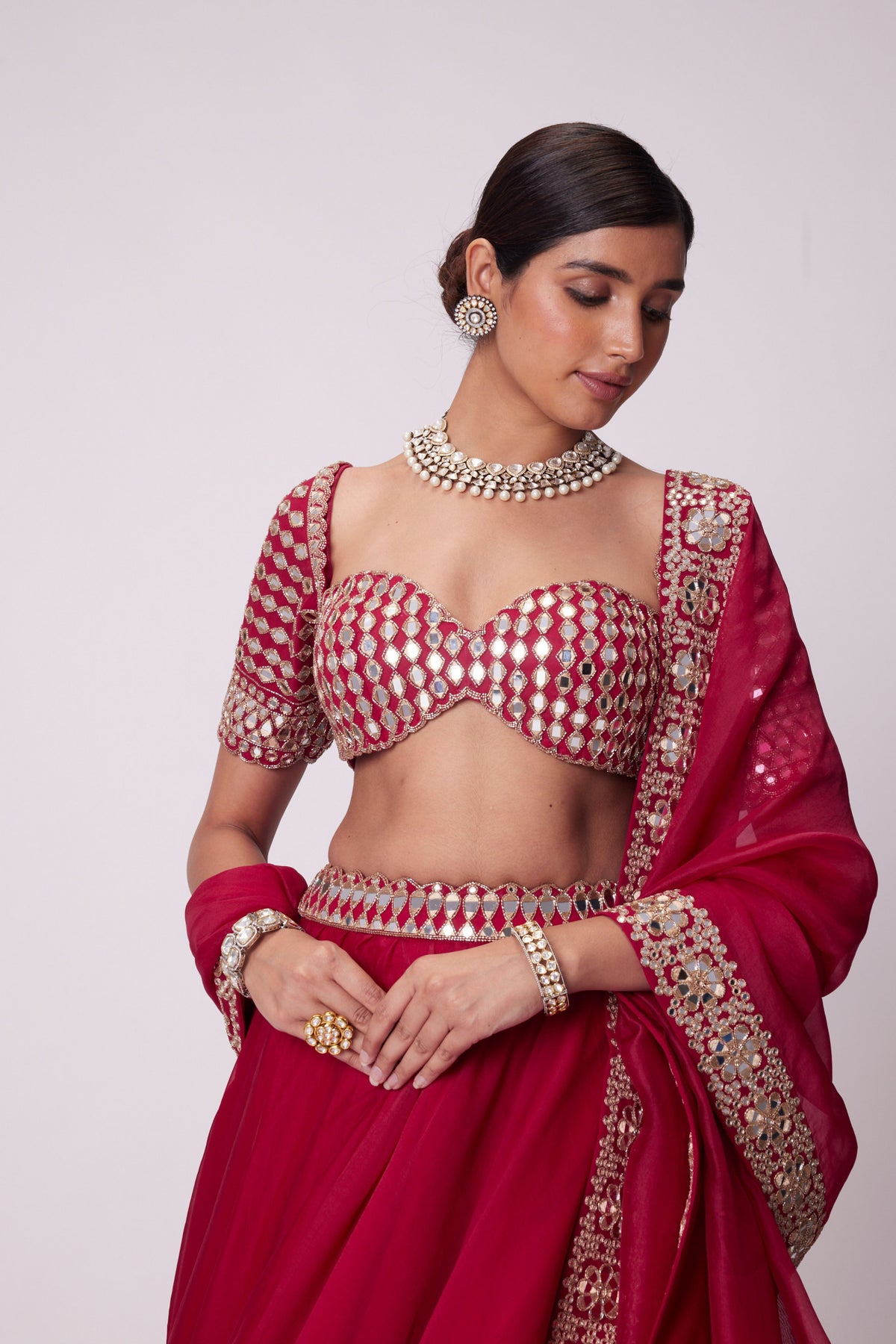Crimson Red Mirror Lehenga Set