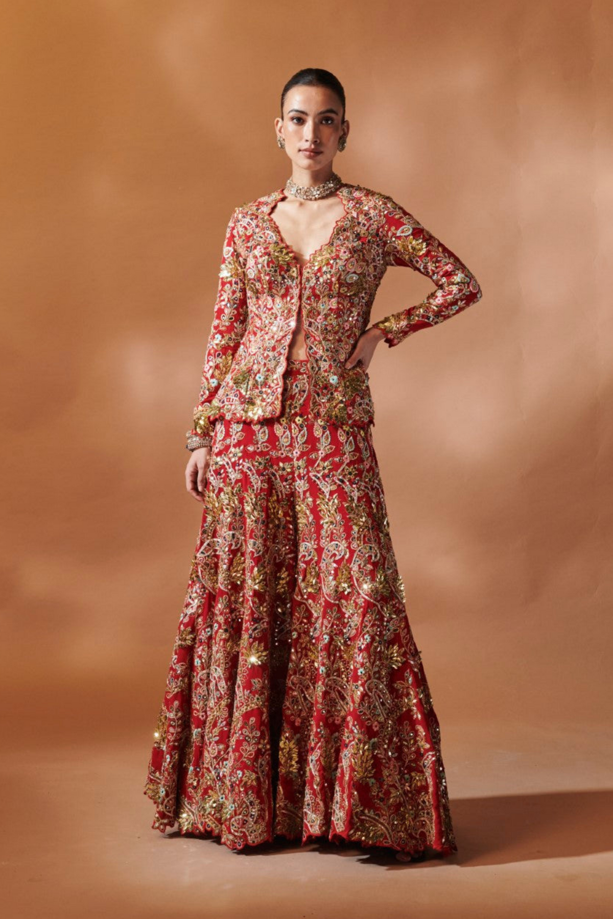 Red Open Jacket With A Sharara