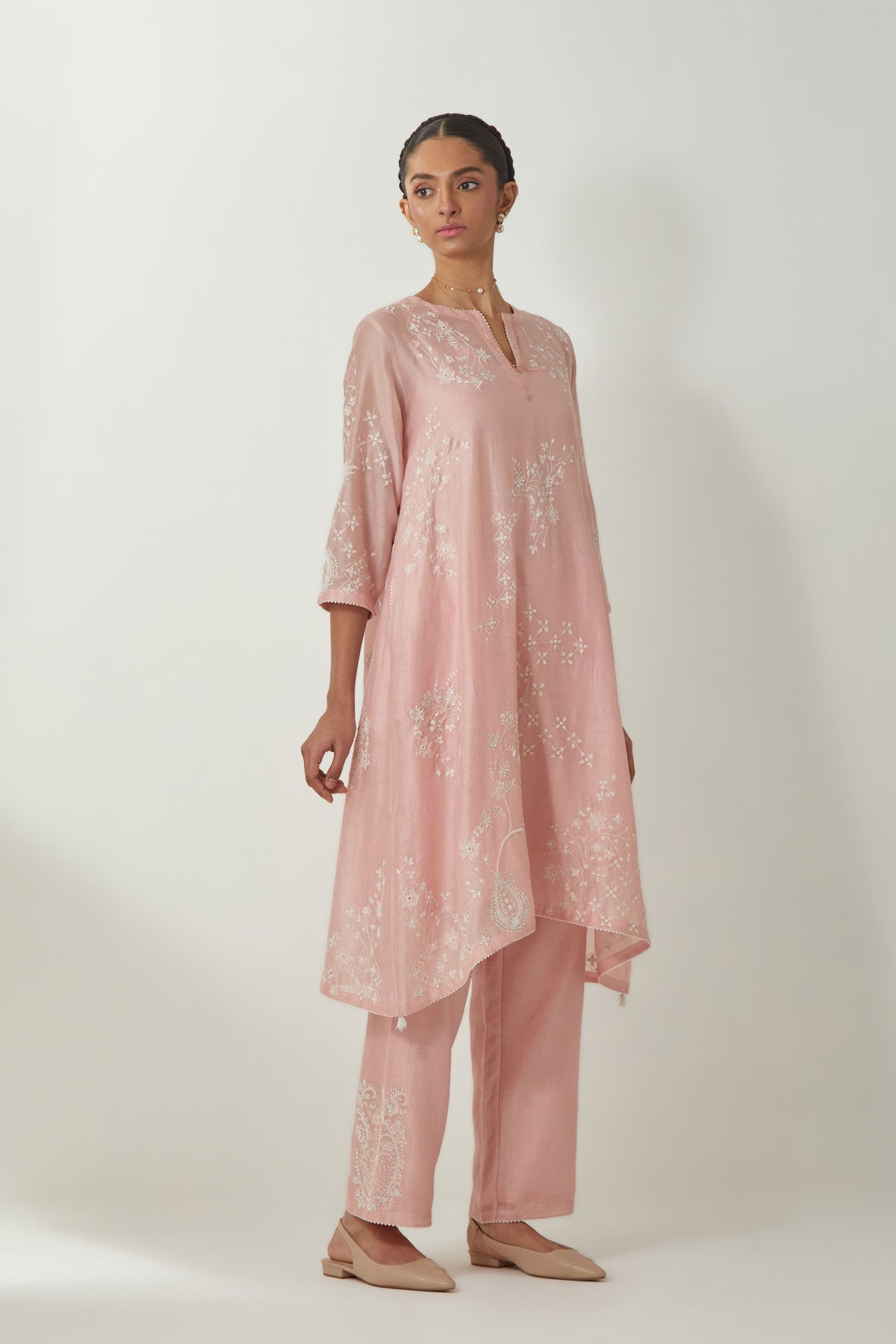 Pink Silk Chanderi Kurta Set