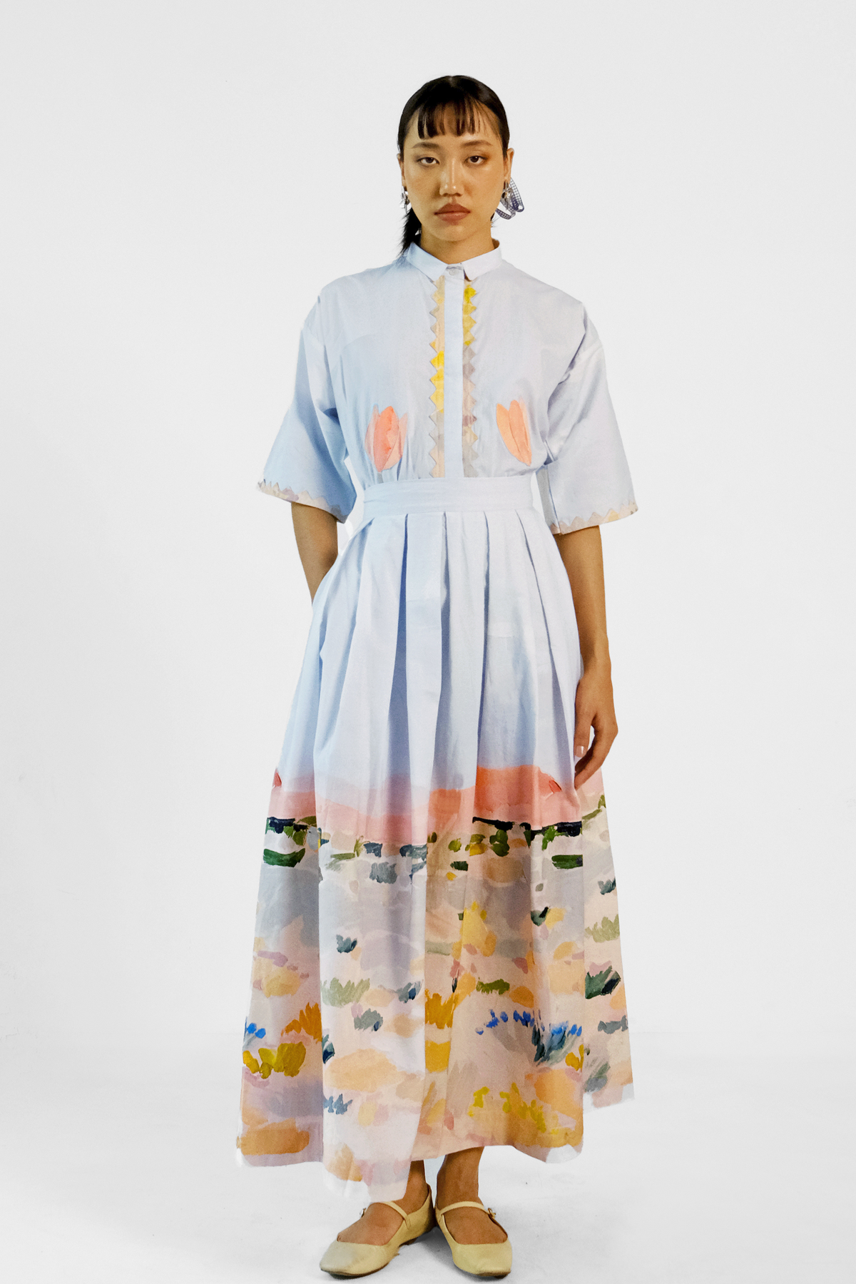 Abstract Print Applique Skirt Set