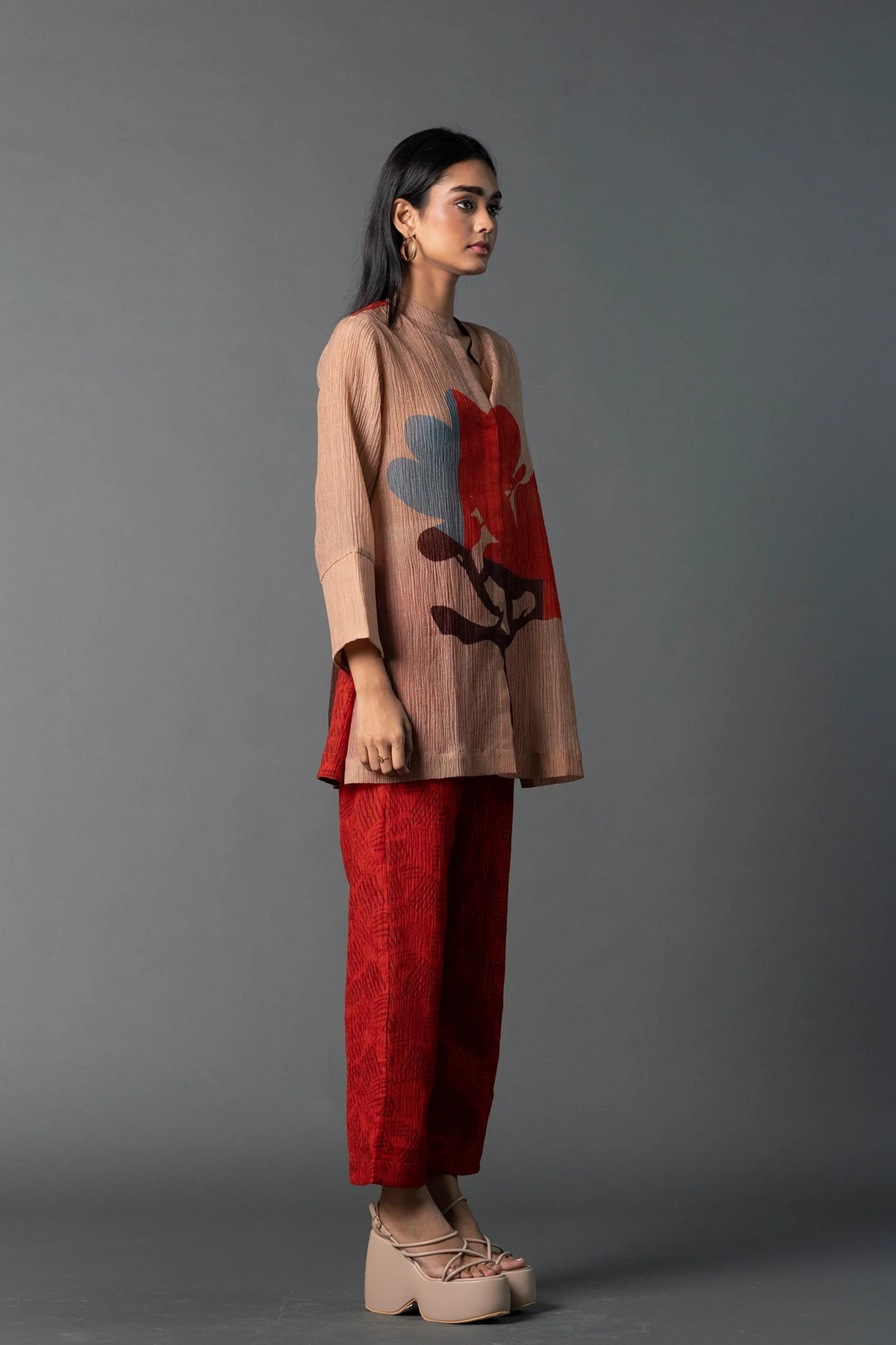 Beige Red Co-ord Set