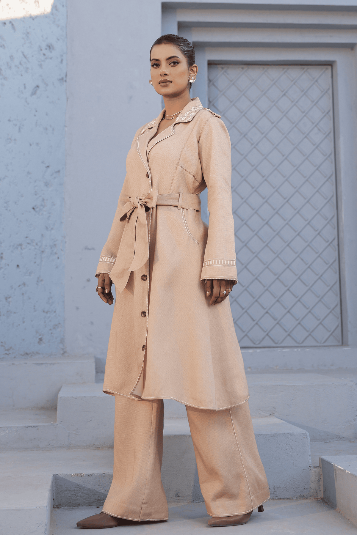 Azure Trench Coat Set in Beige