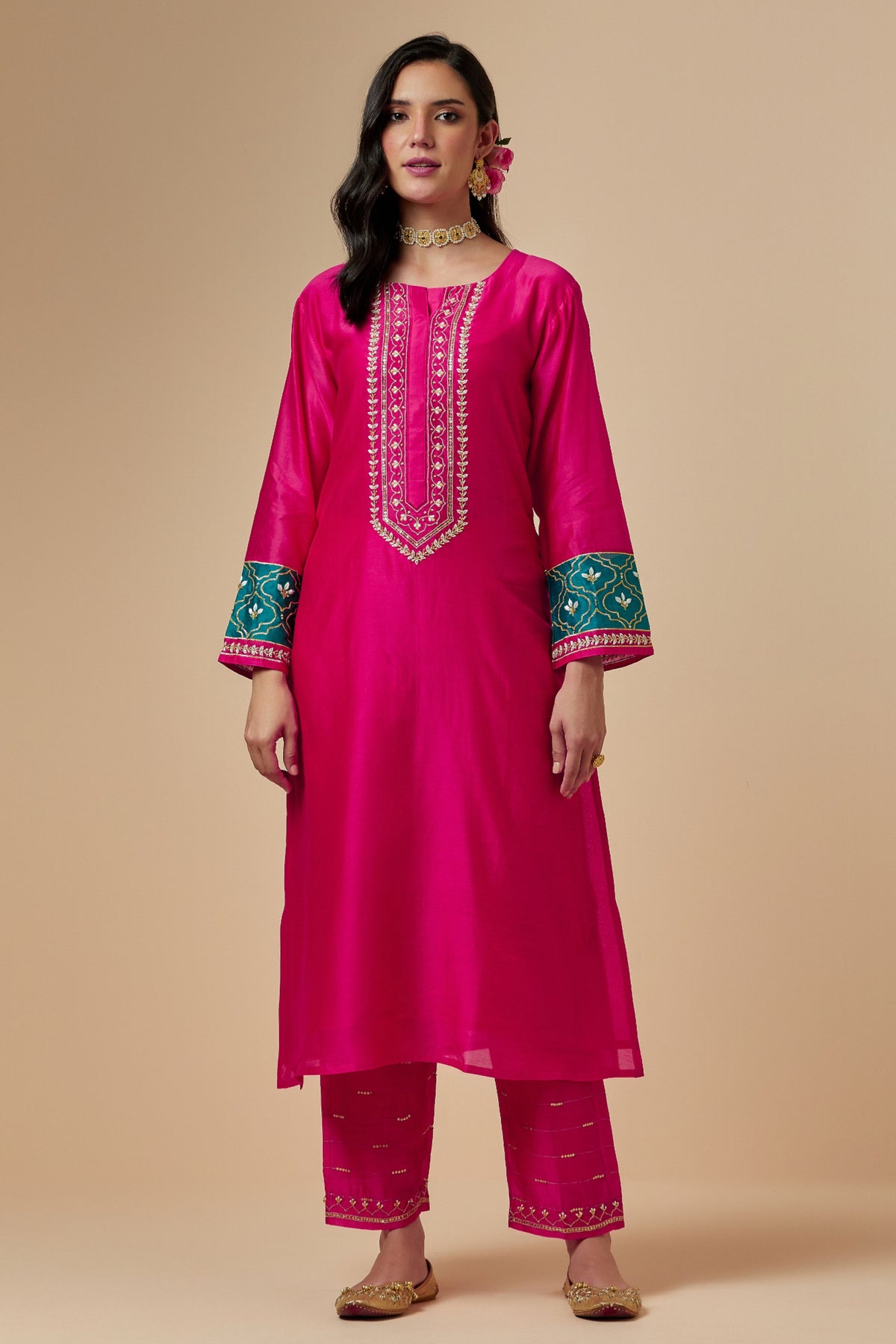 Fuchsia Silk A-line Kurta