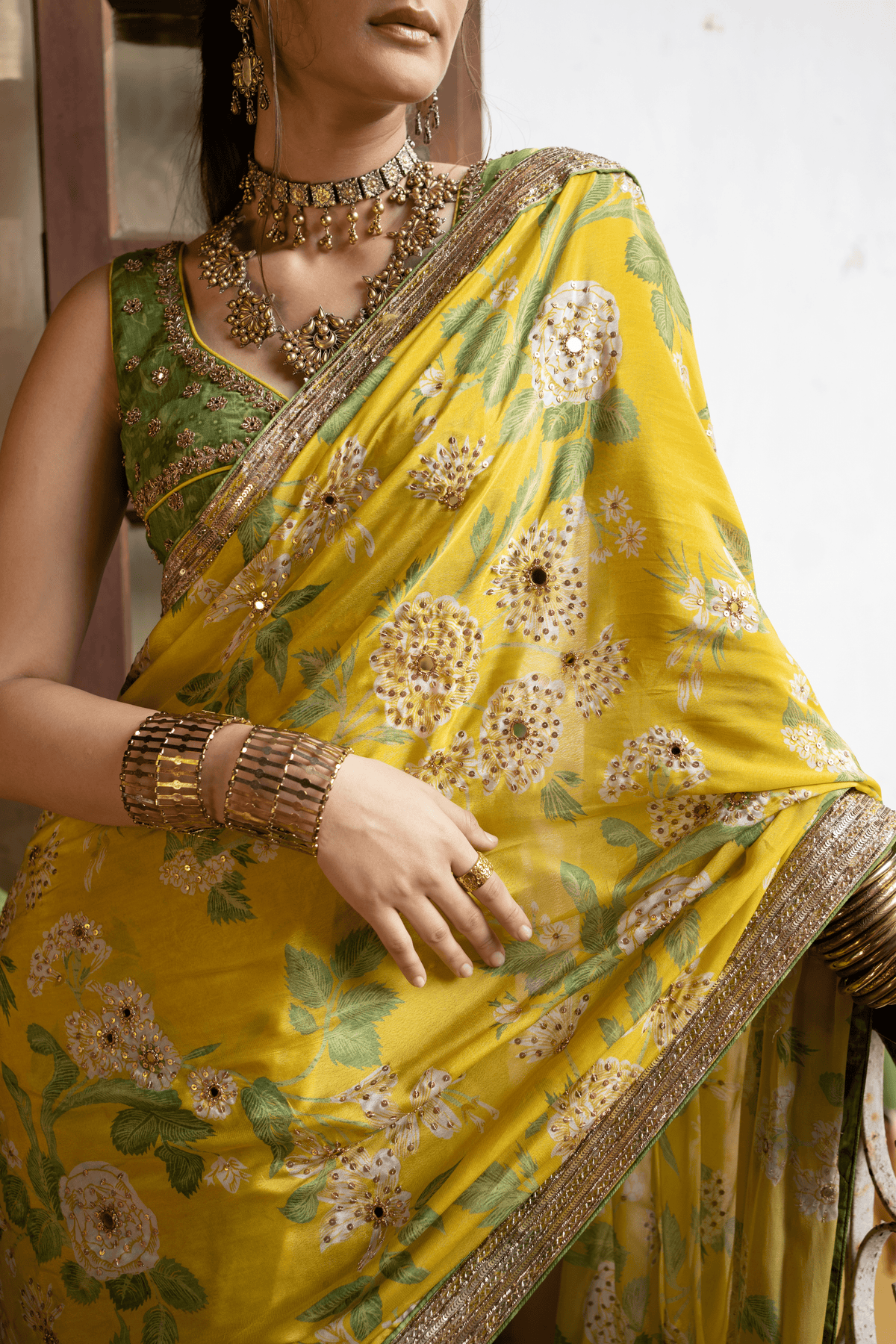 Refreshing Yellow Mint Sari Set