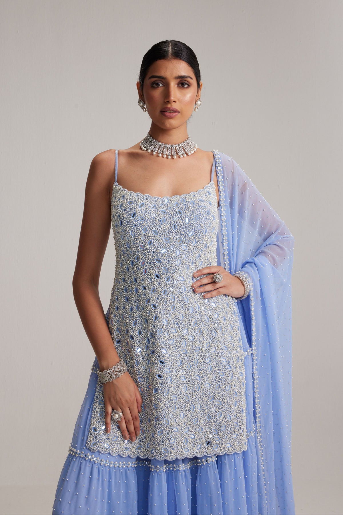 Dew Blue Sharara Set