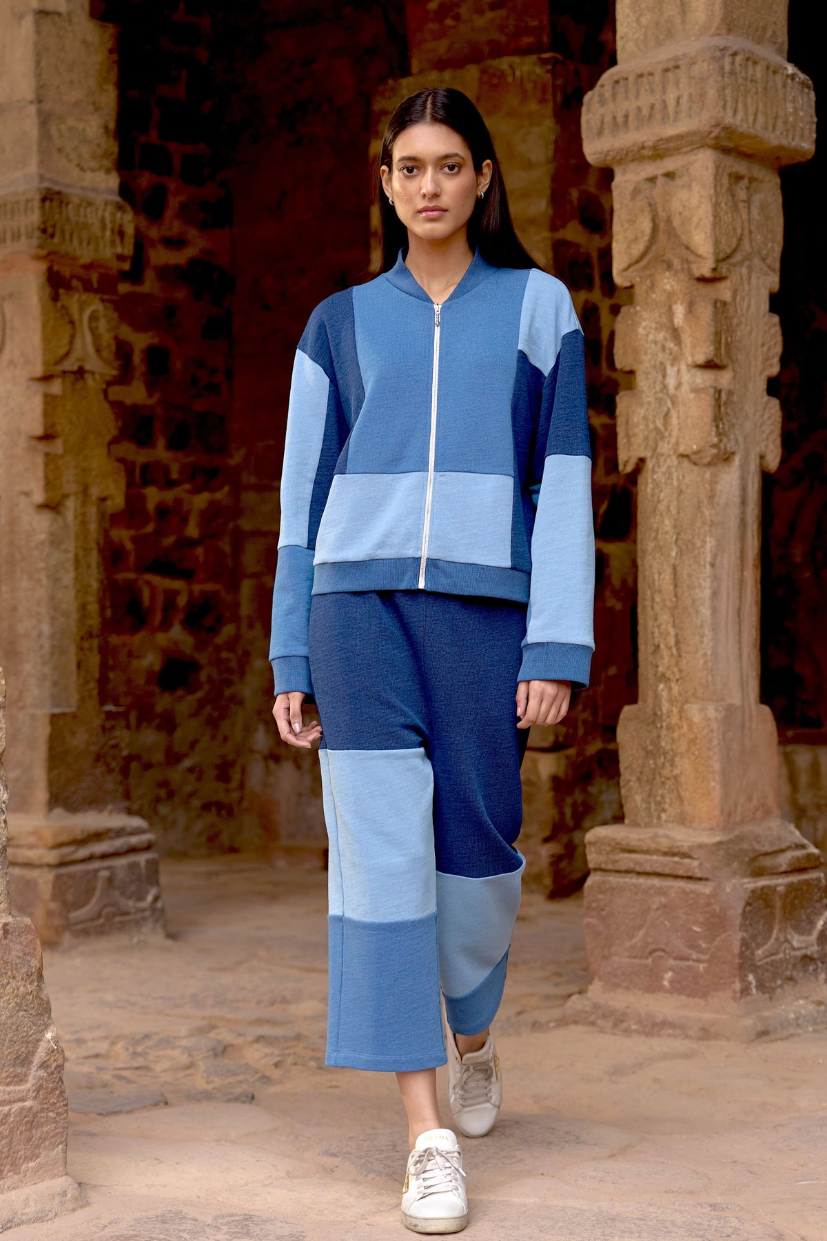 Indigo Blocked Zip Sweatshirt