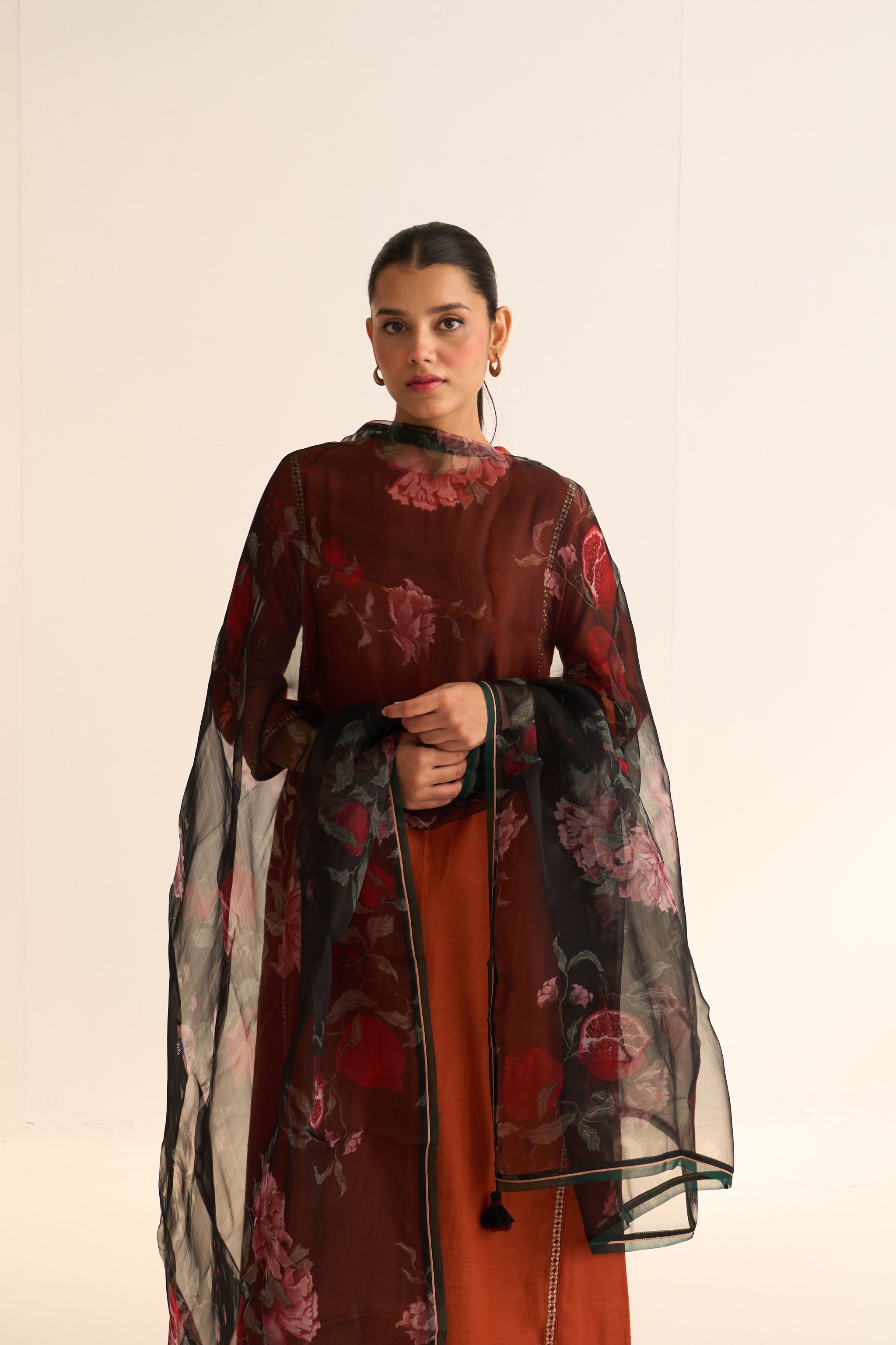 organza dupatta dresses Pakistani Silk Maxi Dress 3PC Hand-painted Floral Organza Dupatta Formal Wear