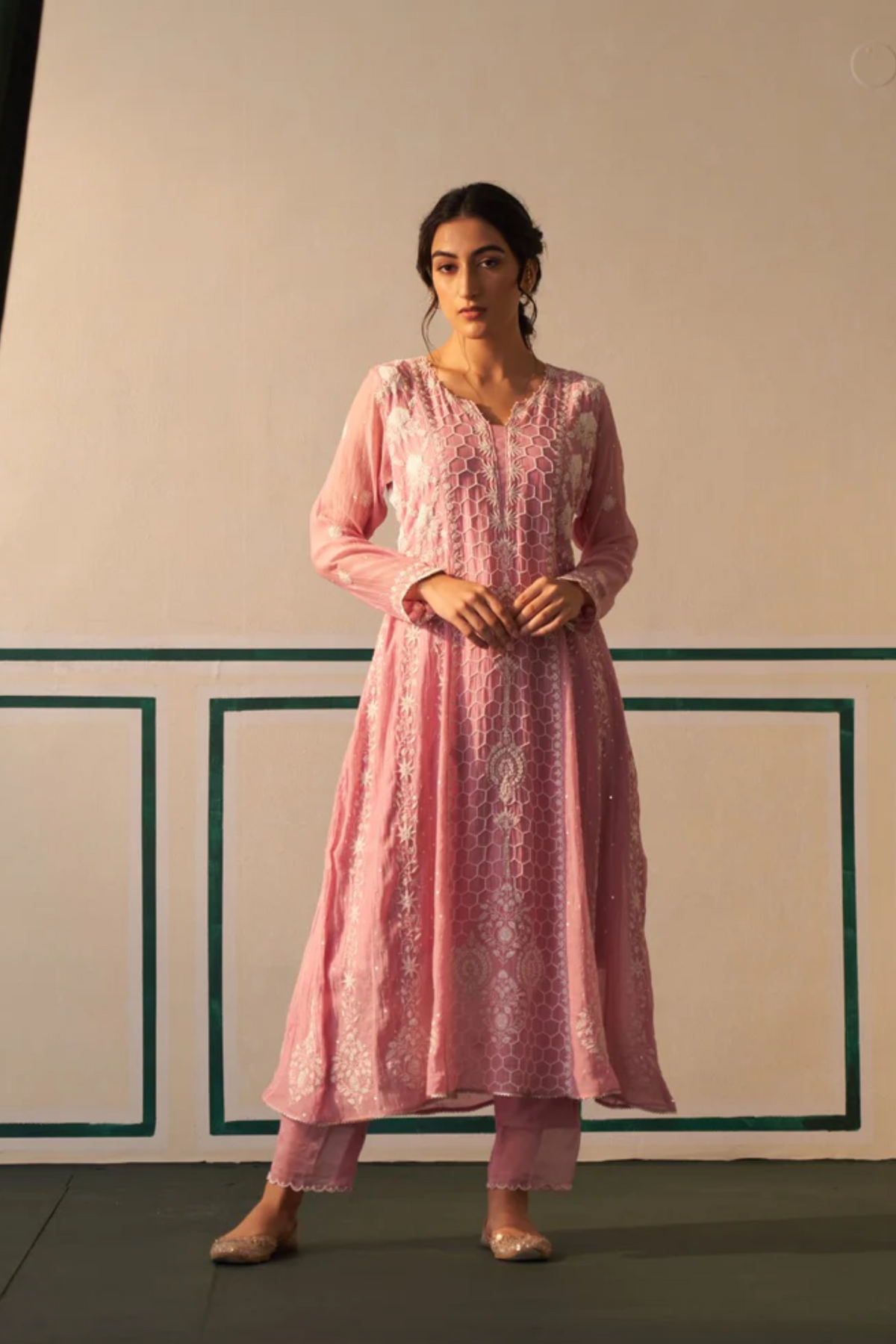 Pink  Anarkali Set