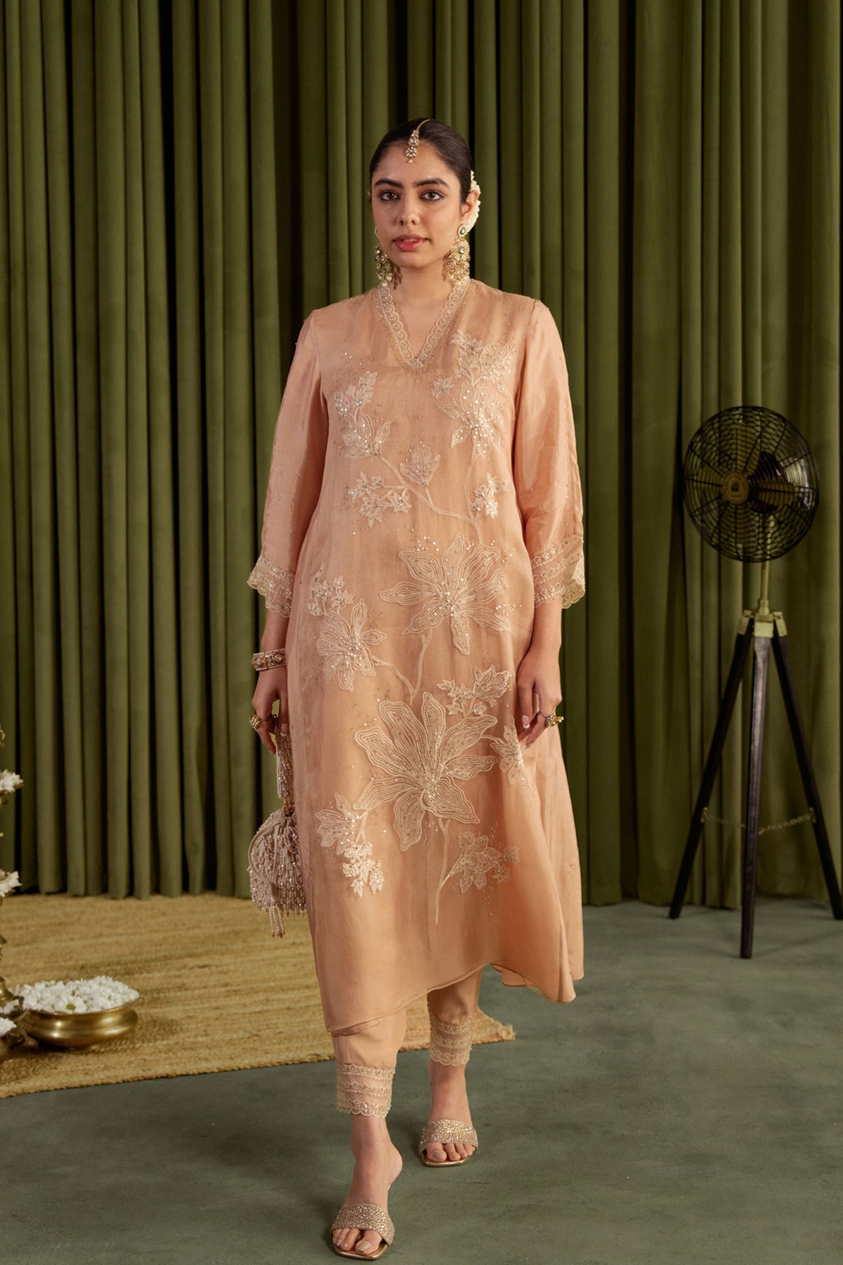 Golden Beige Embroidery Kurta Set