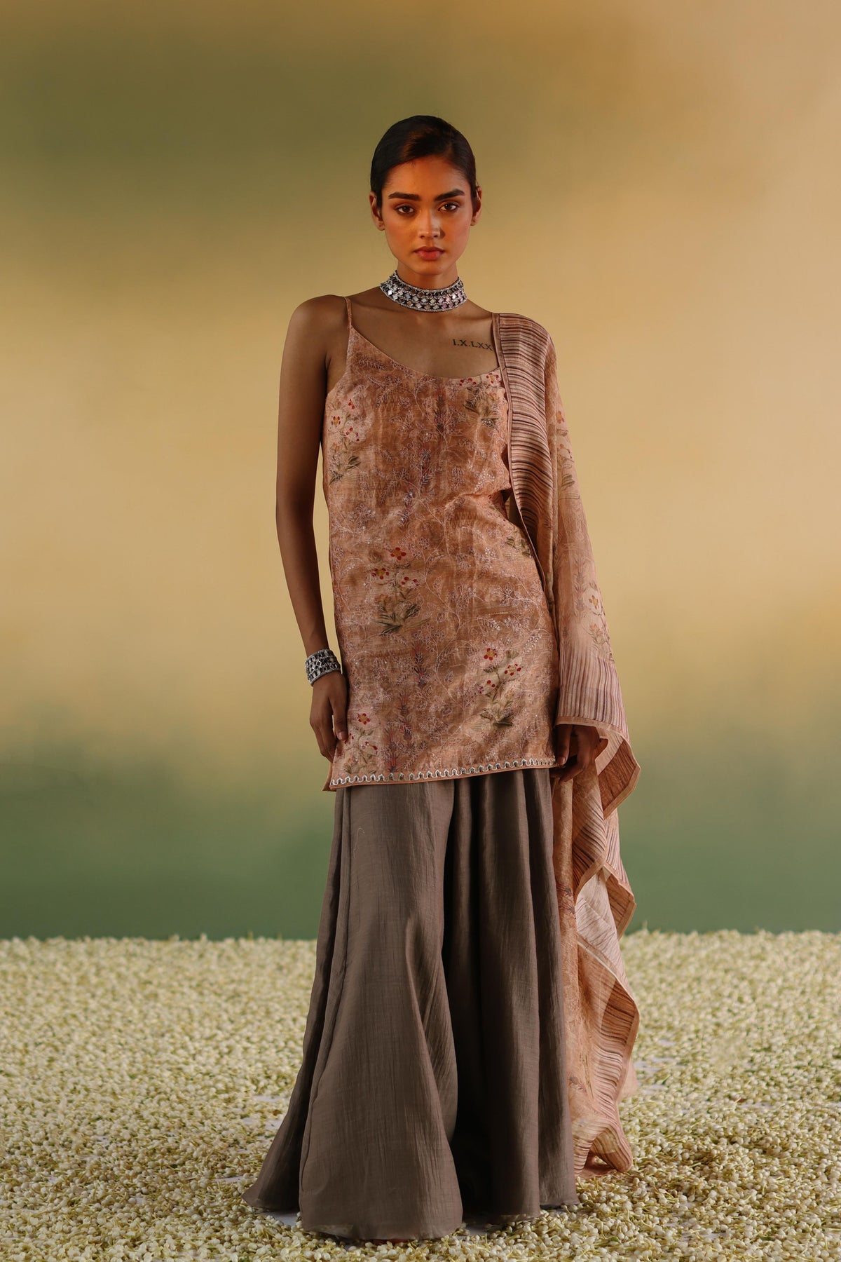 Nanda Peach Sharara Set