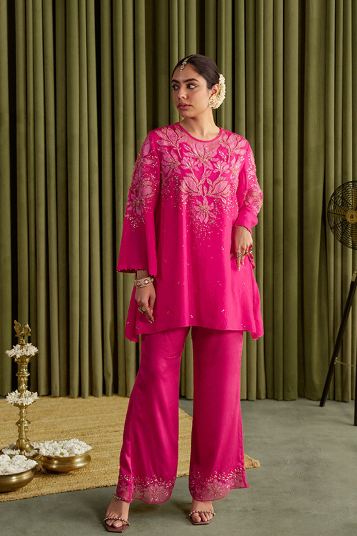 Hot Pink Embroidered Kurta