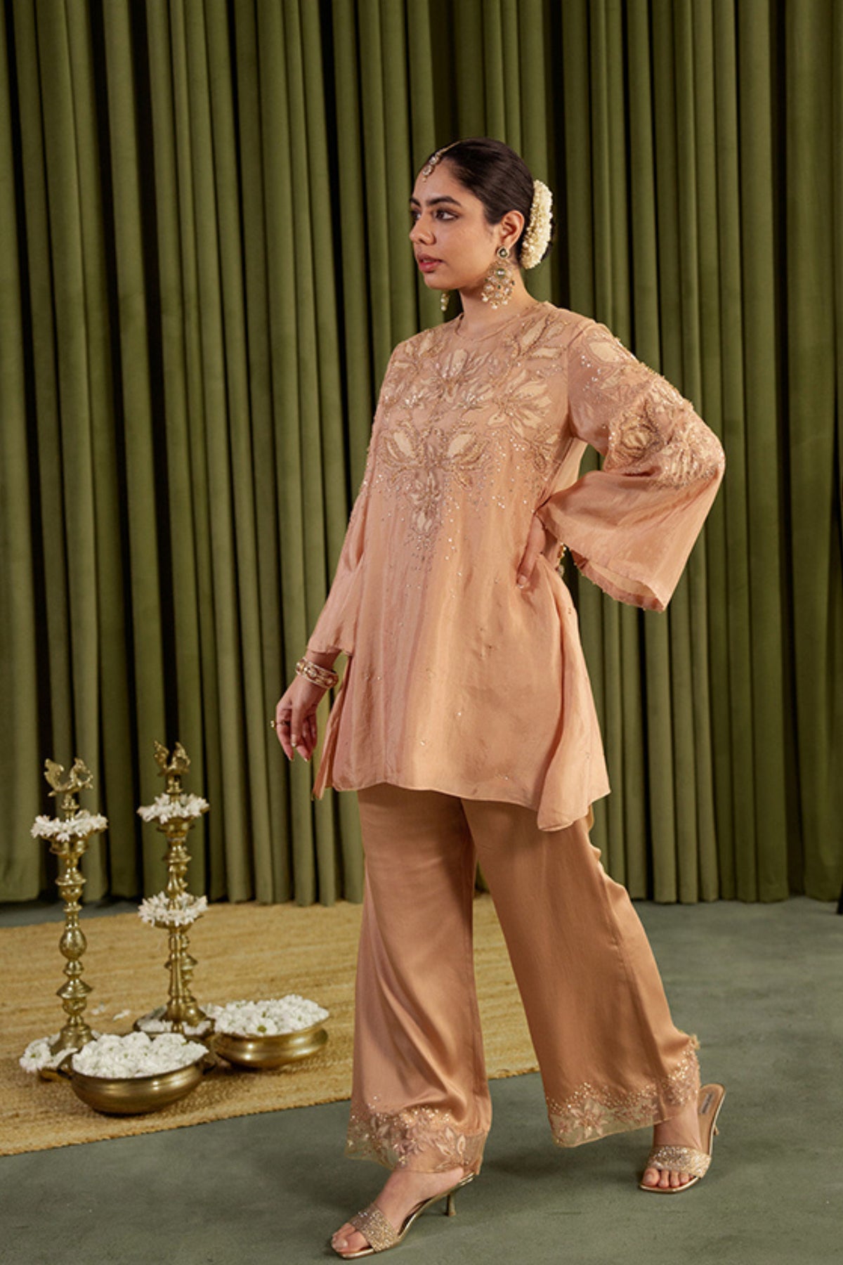 Golden Beige Embroidered Kurta