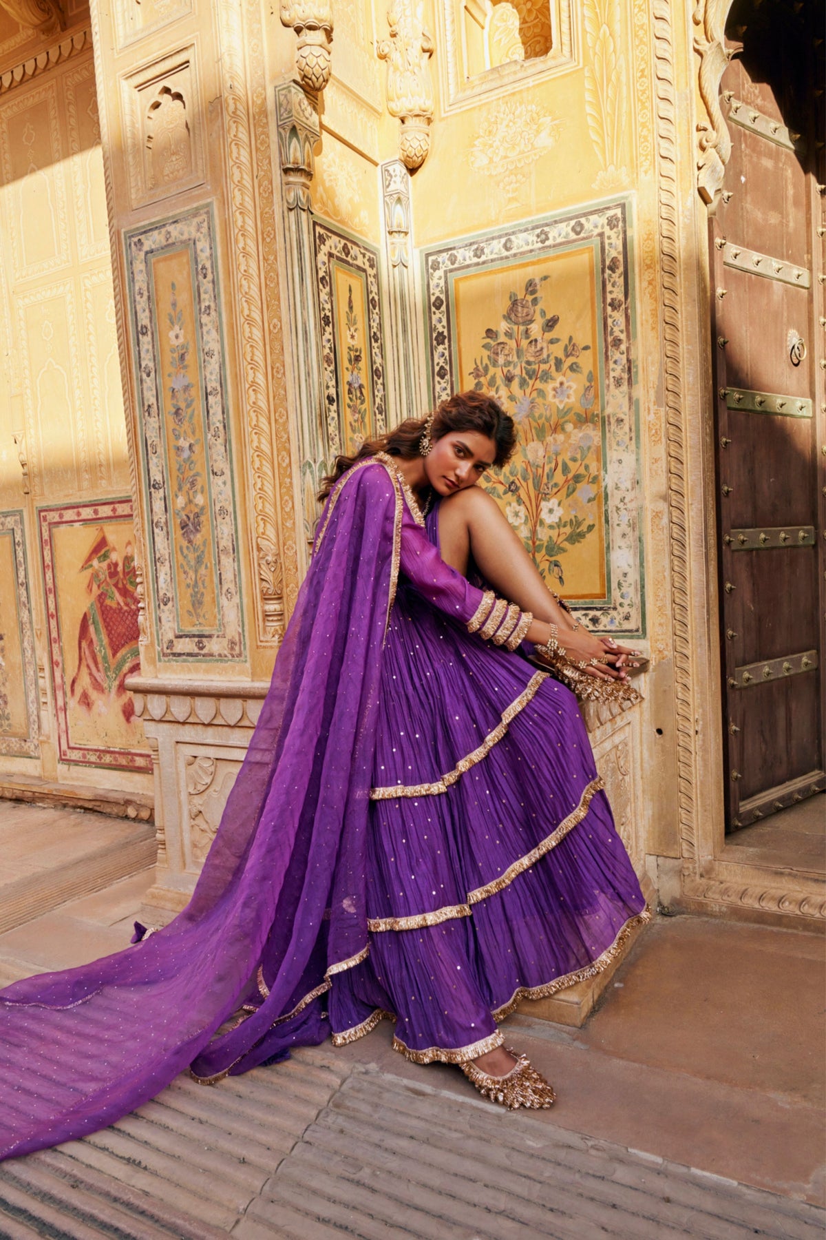 Imperial Purple Tiered Angrakha Set
