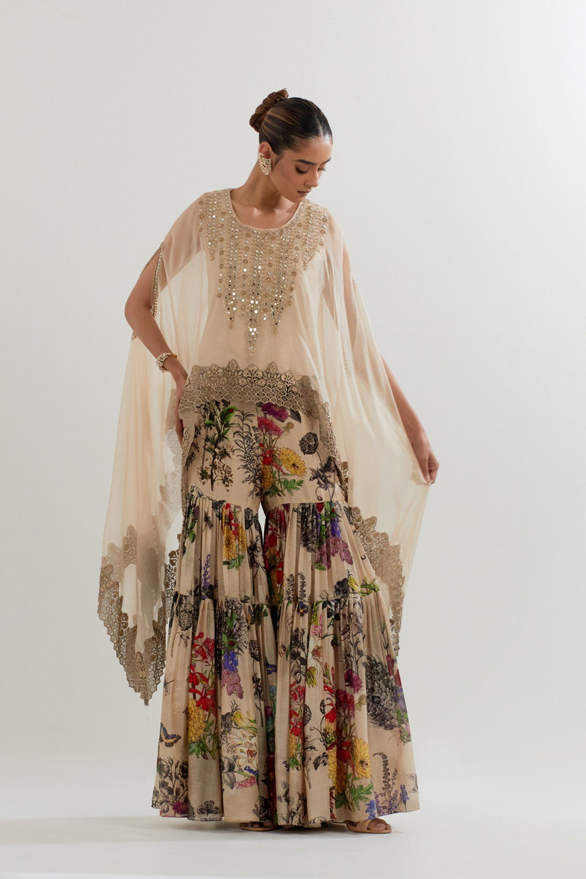 Botanical Printed Sharara  With Dupatta Cape