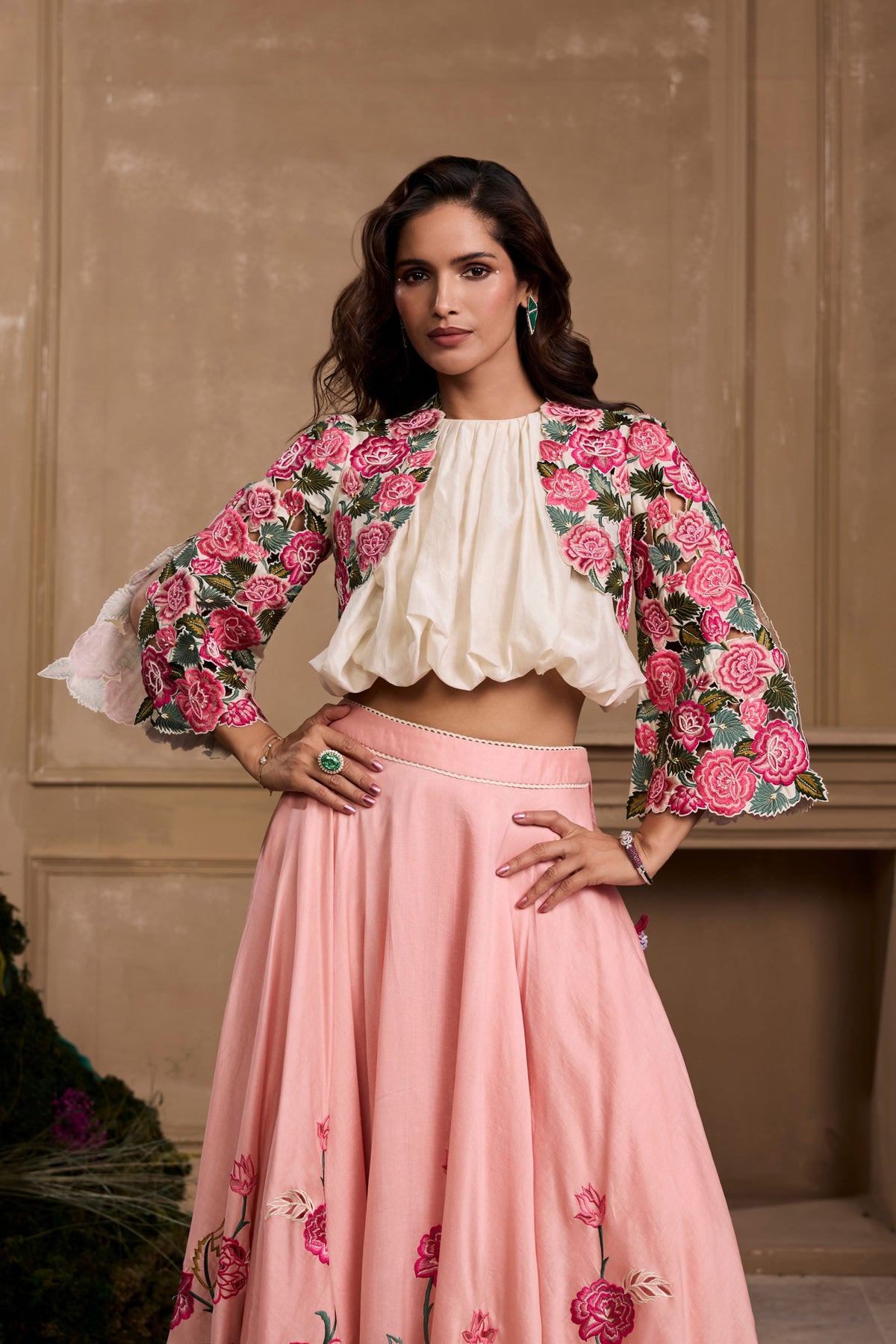 Rose Pink Cutwork Layered Lehenga