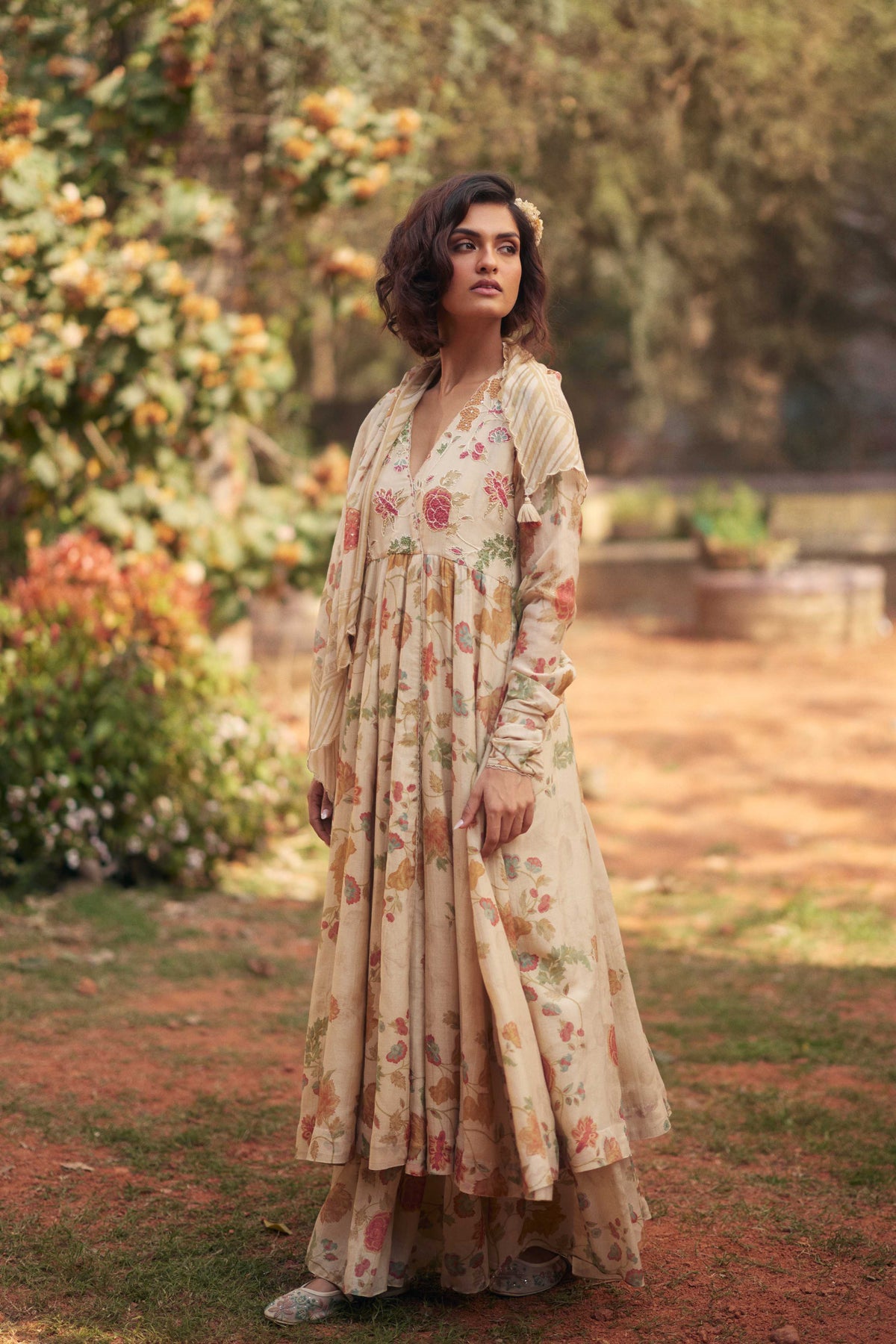 Ivory Embroidered Anarkali Set