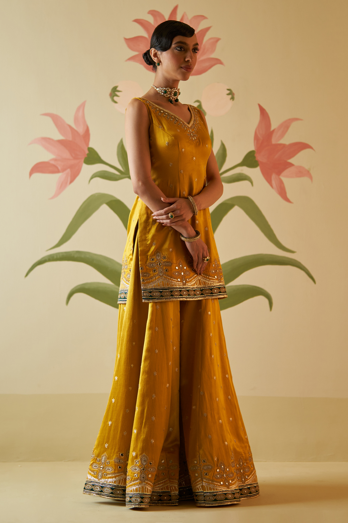 Mustard Satin Sharara Set