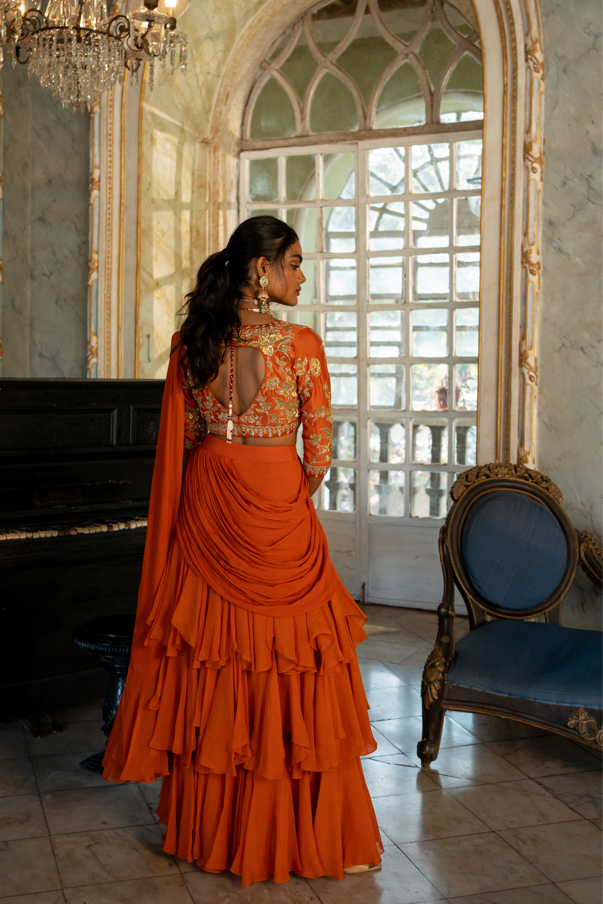 Burnt Orange Sari Set