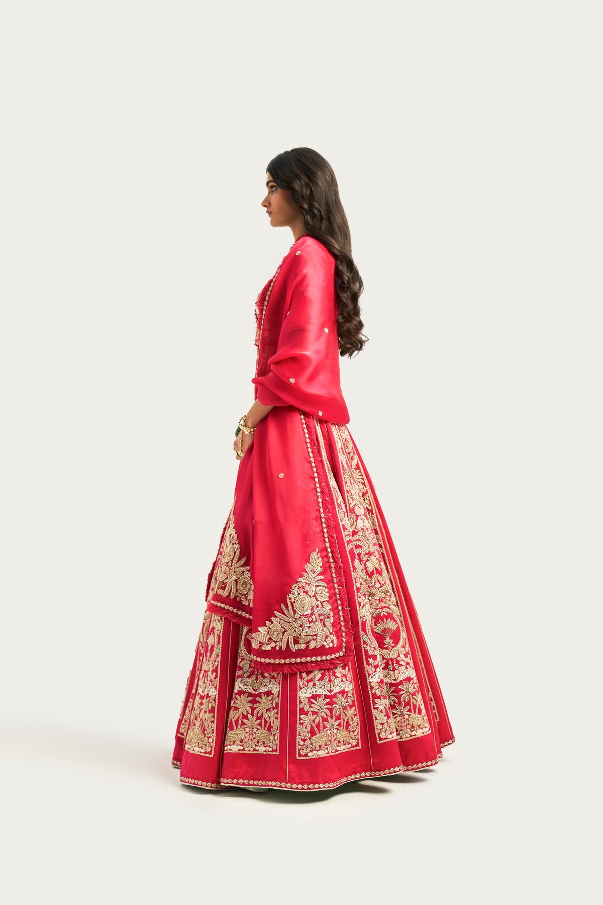 Jardin majorelle embroidered ruby lehenga set