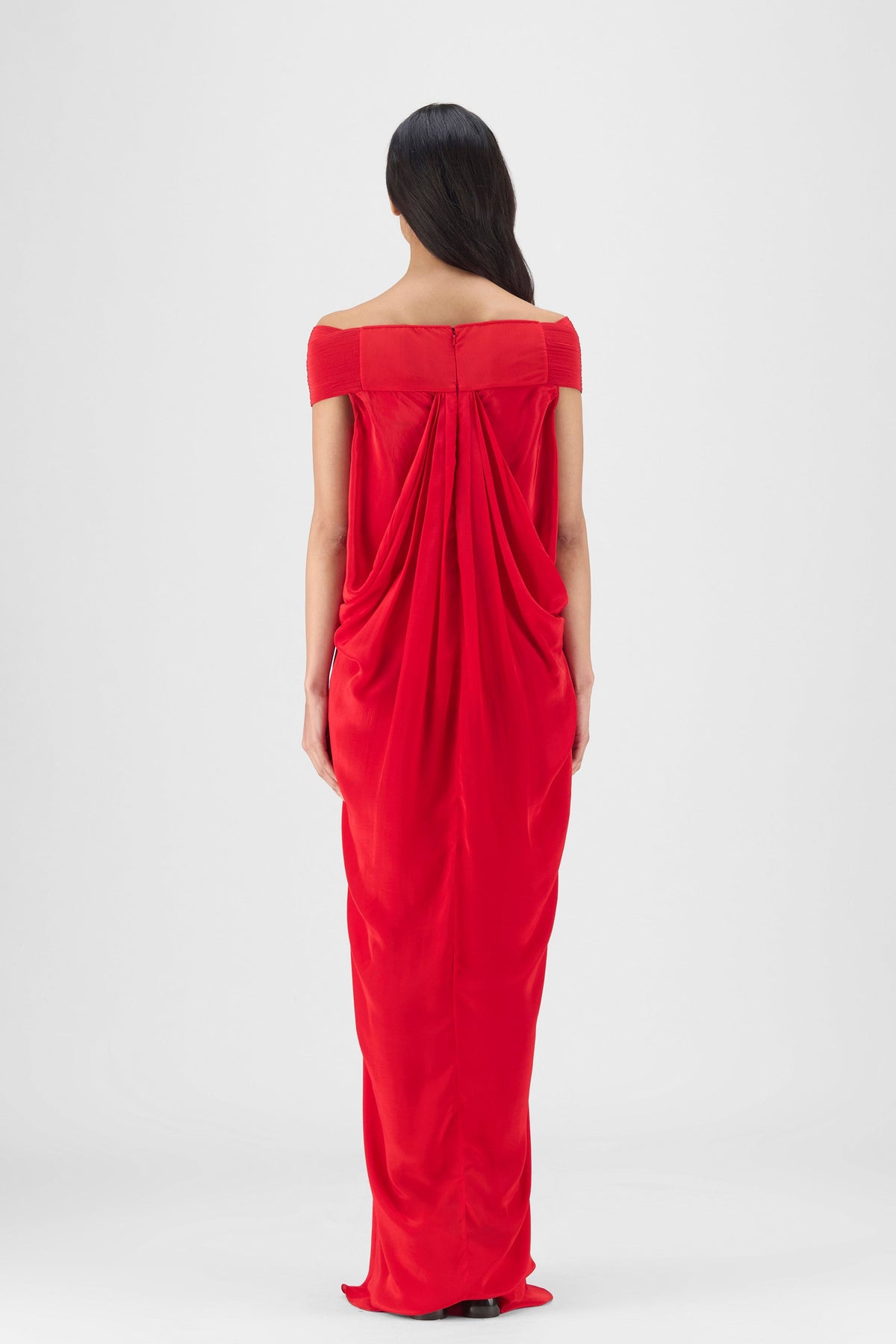 Pleated Cowl Gown in Red