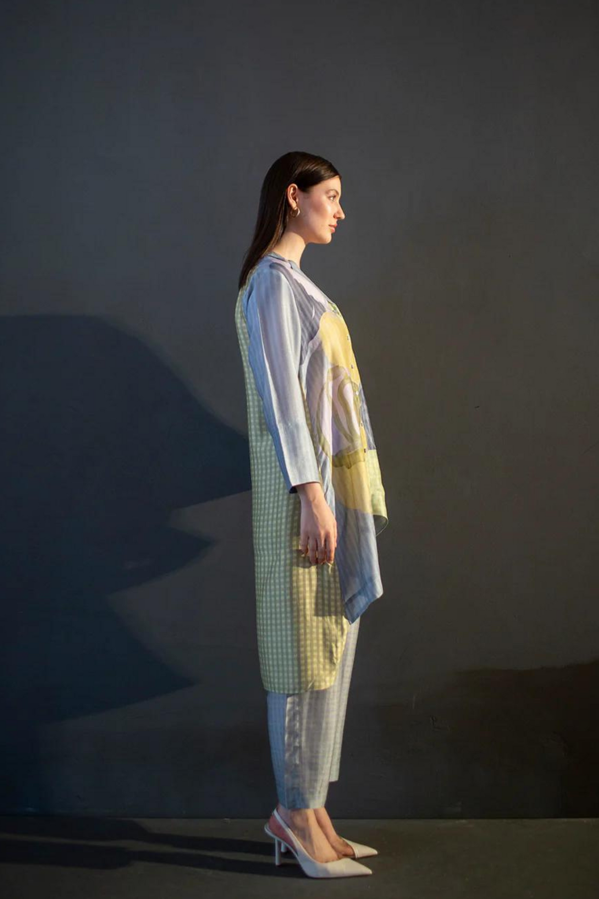 Blue Abstract Geometric Dupion Silk Tunics Set