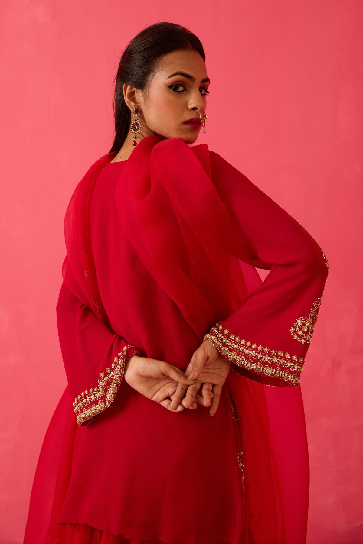 Crimson Red Sharara Set
