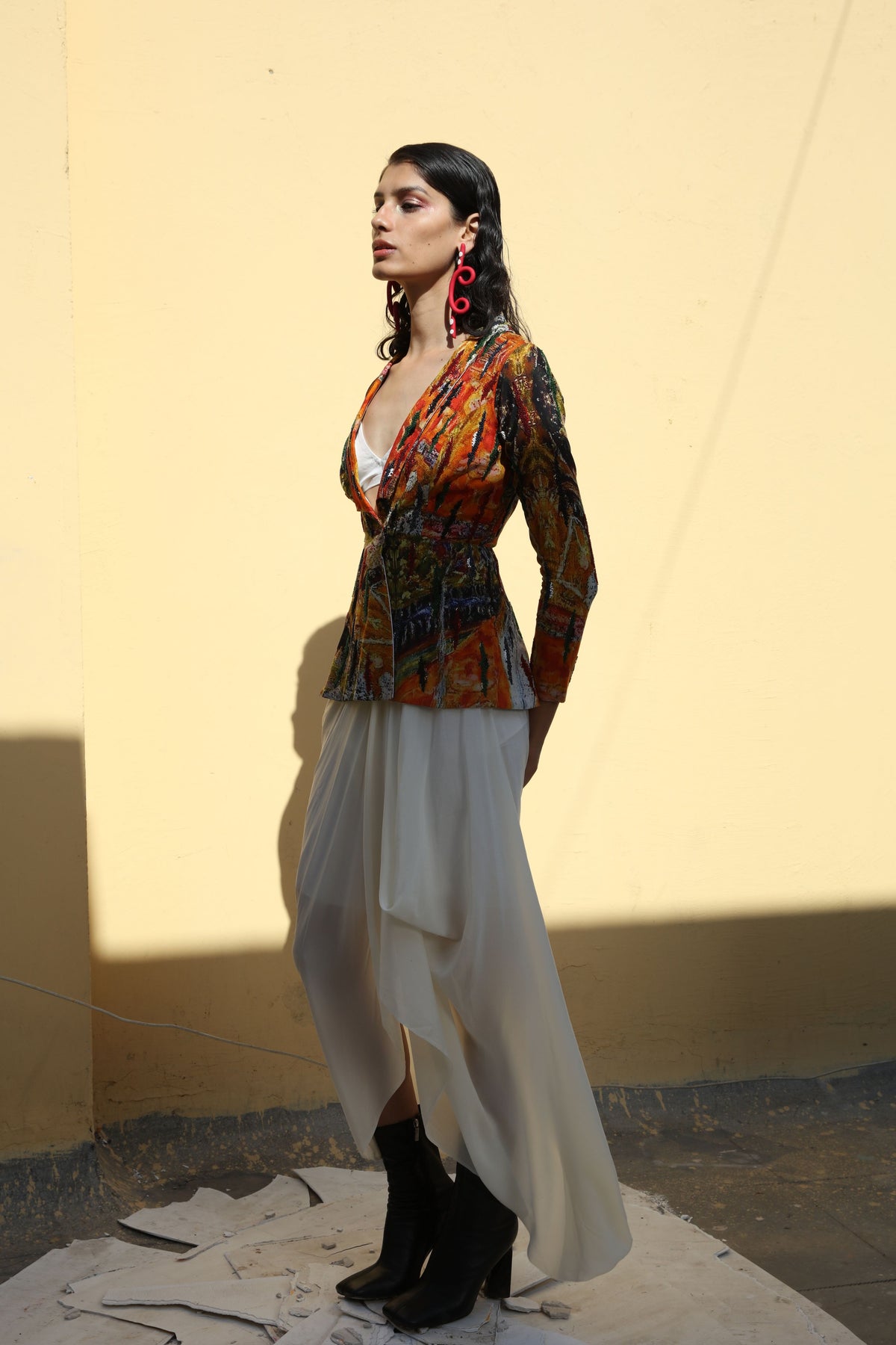 Multicolour Hand Embroidered Jacket Set