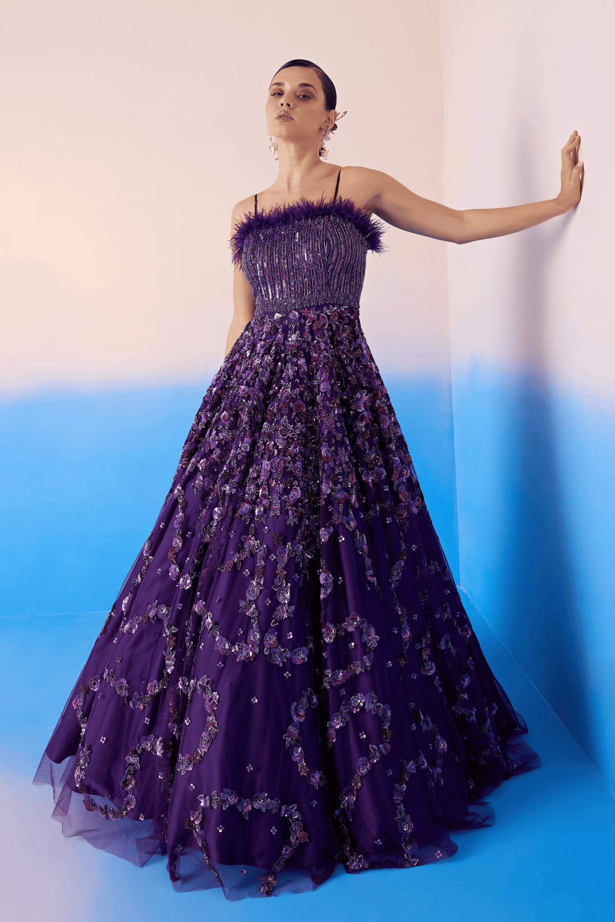 Midnight Purple Embroidered Gown
