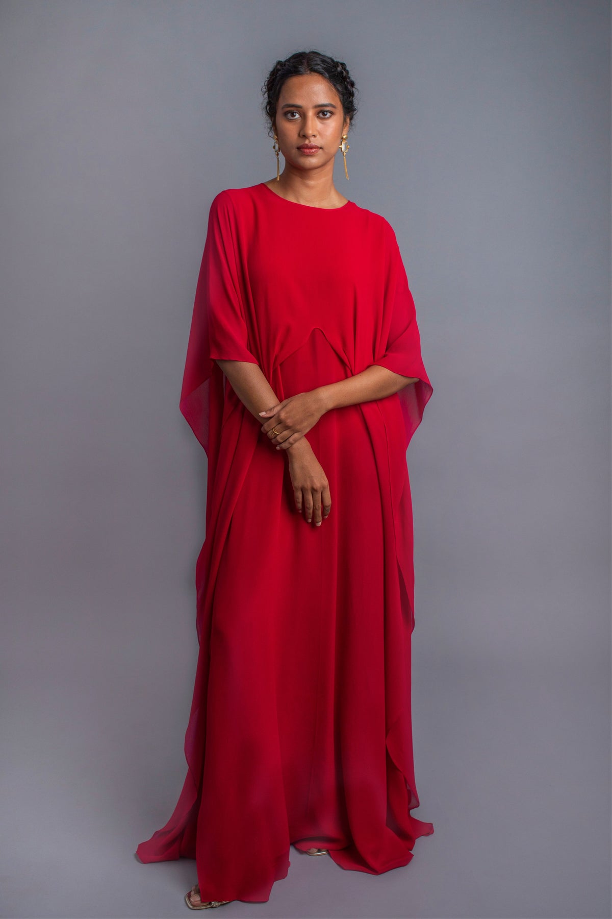 Berry Side Draped Layered Dress