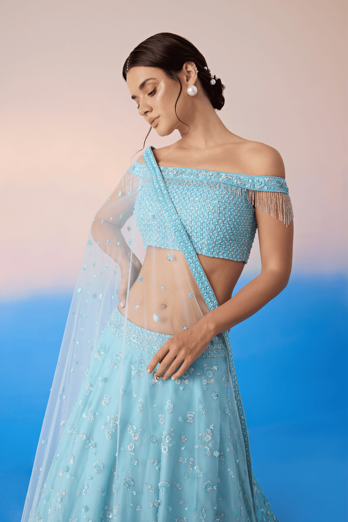 Sky Blue Embroidered Lehenga Set